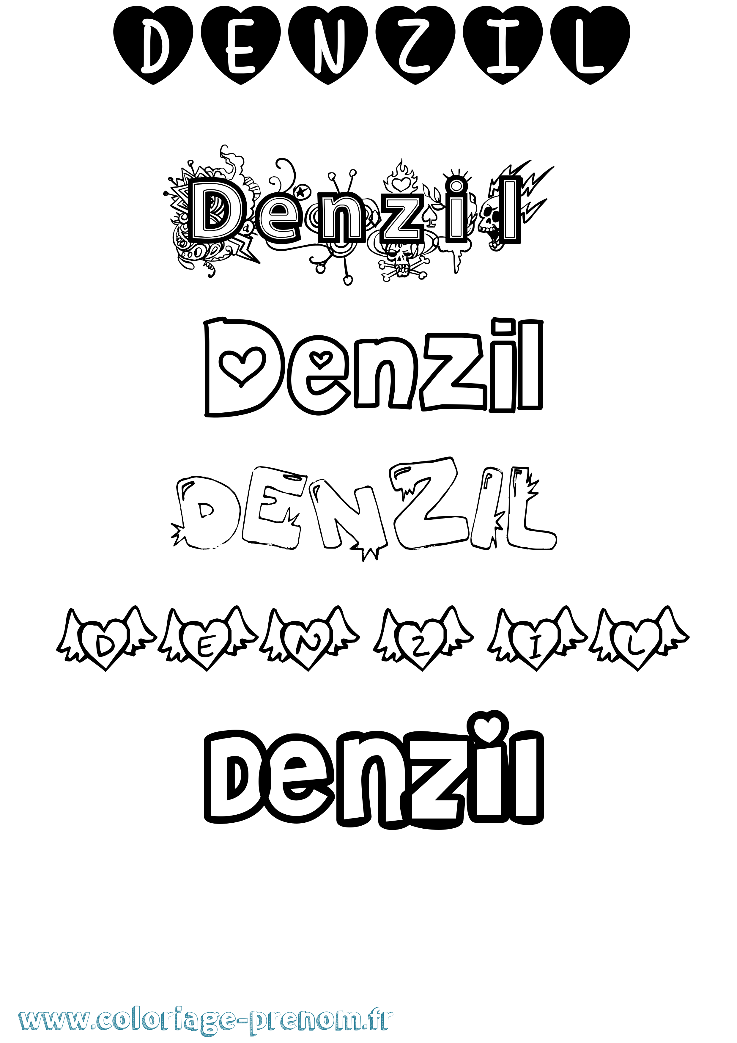 Coloriage prénom Denzil Girly