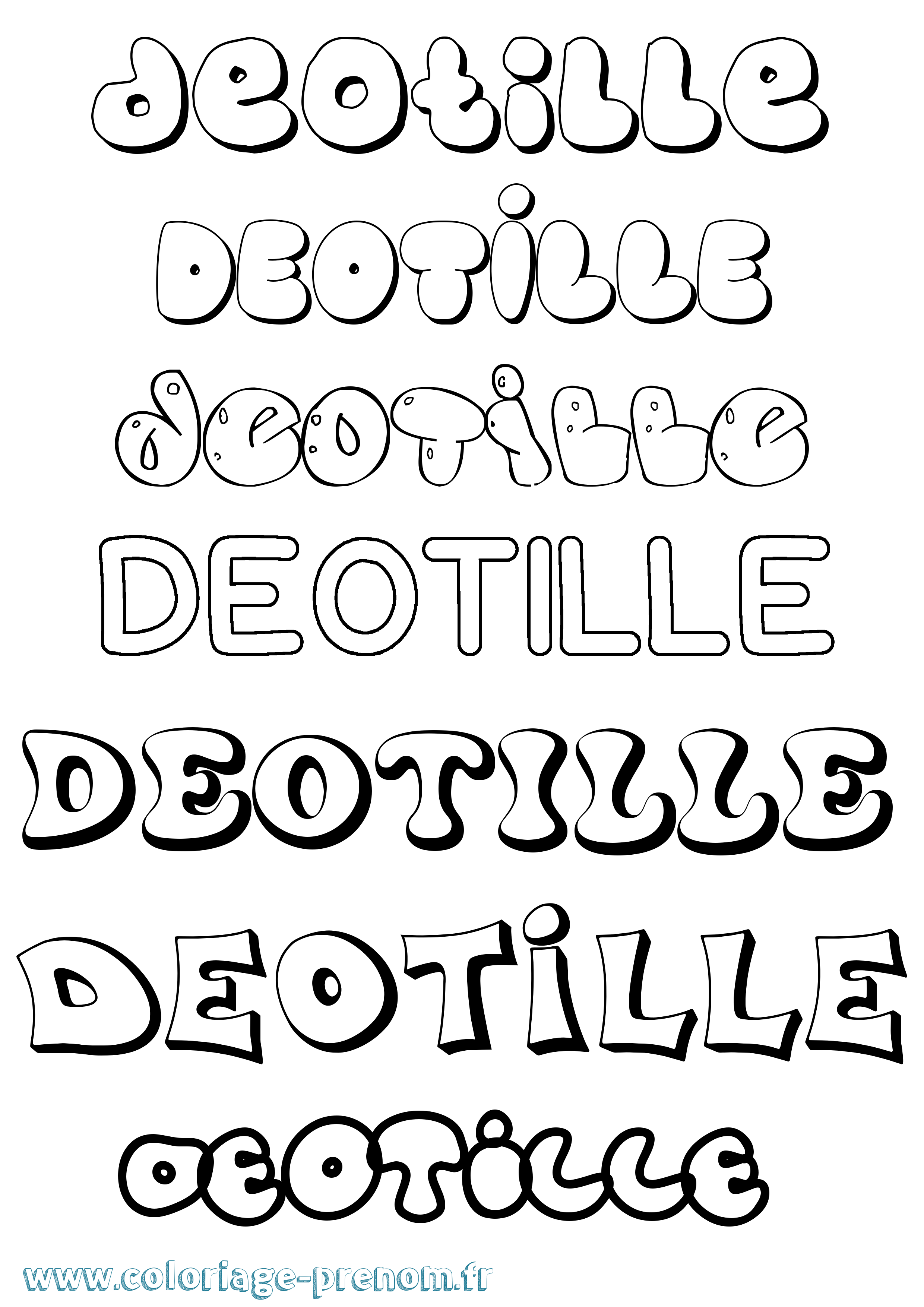 Coloriage prénom Deotille Bubble