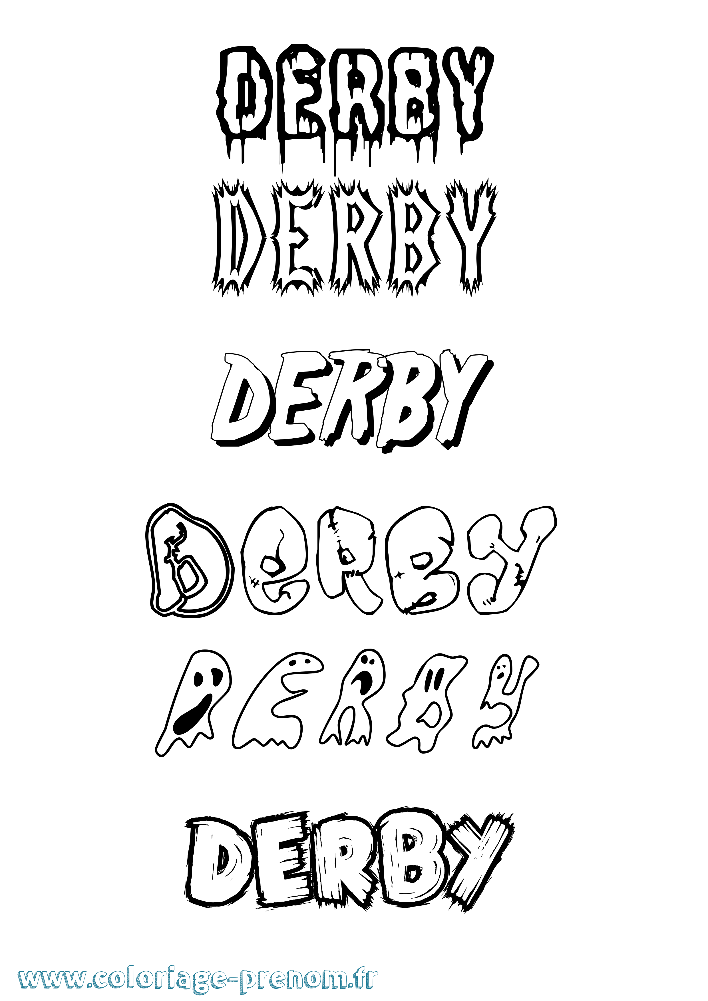 Coloriage prénom Derby Frisson