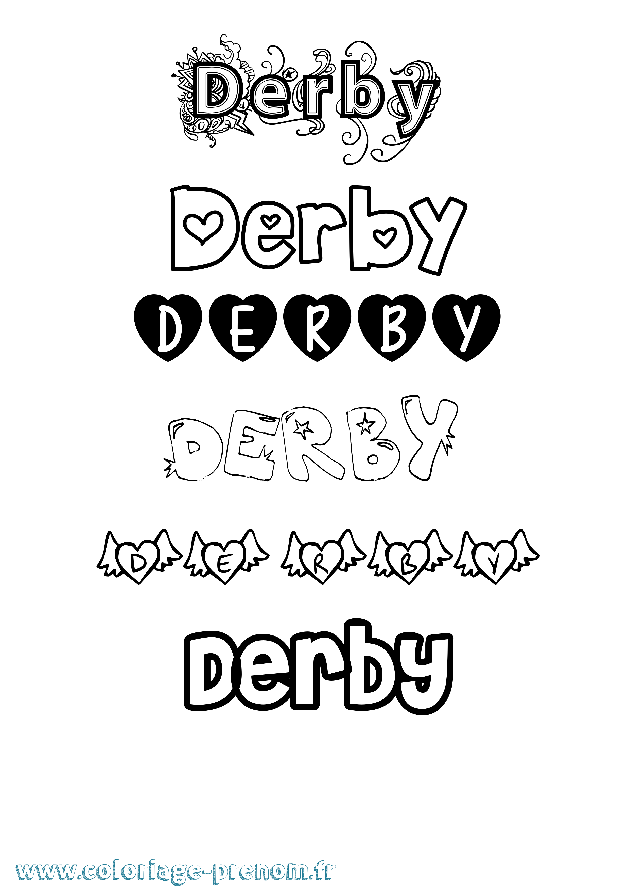 Coloriage prénom Derby Girly