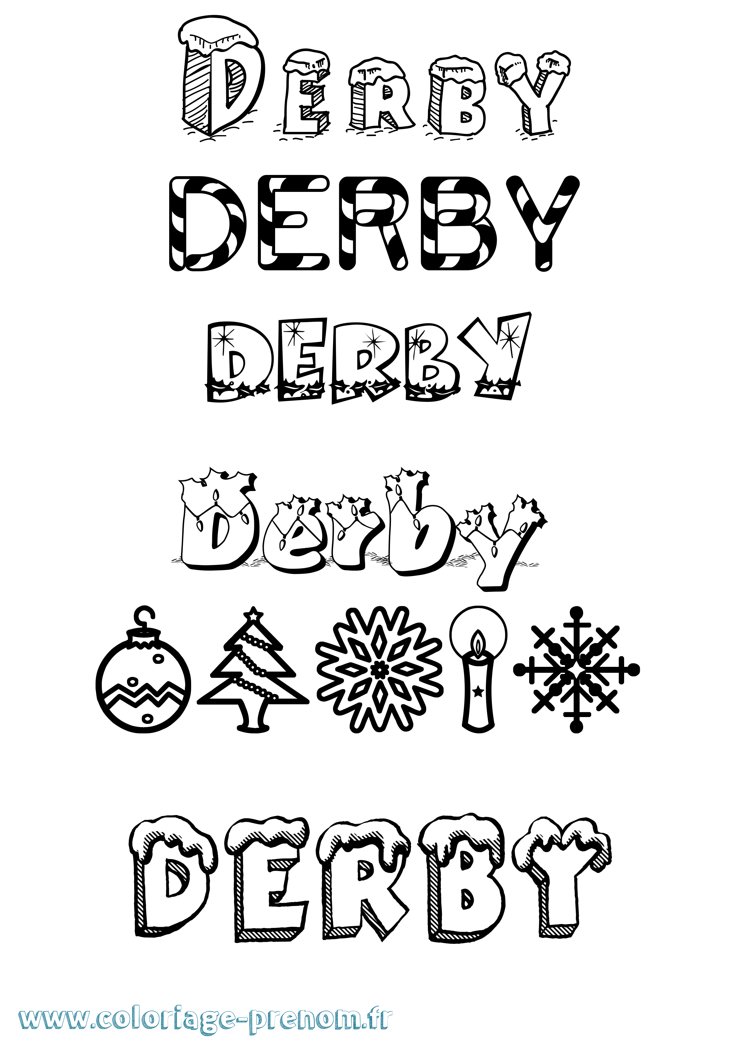 Coloriage prénom Derby Noël