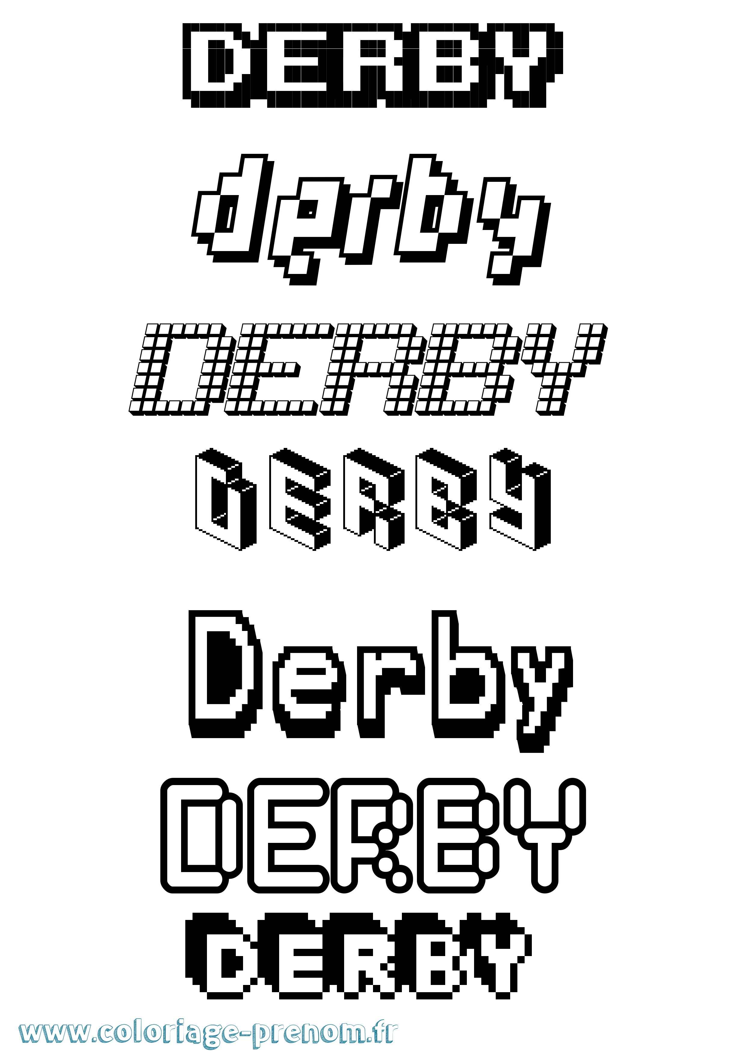Coloriage prénom Derby Pixel