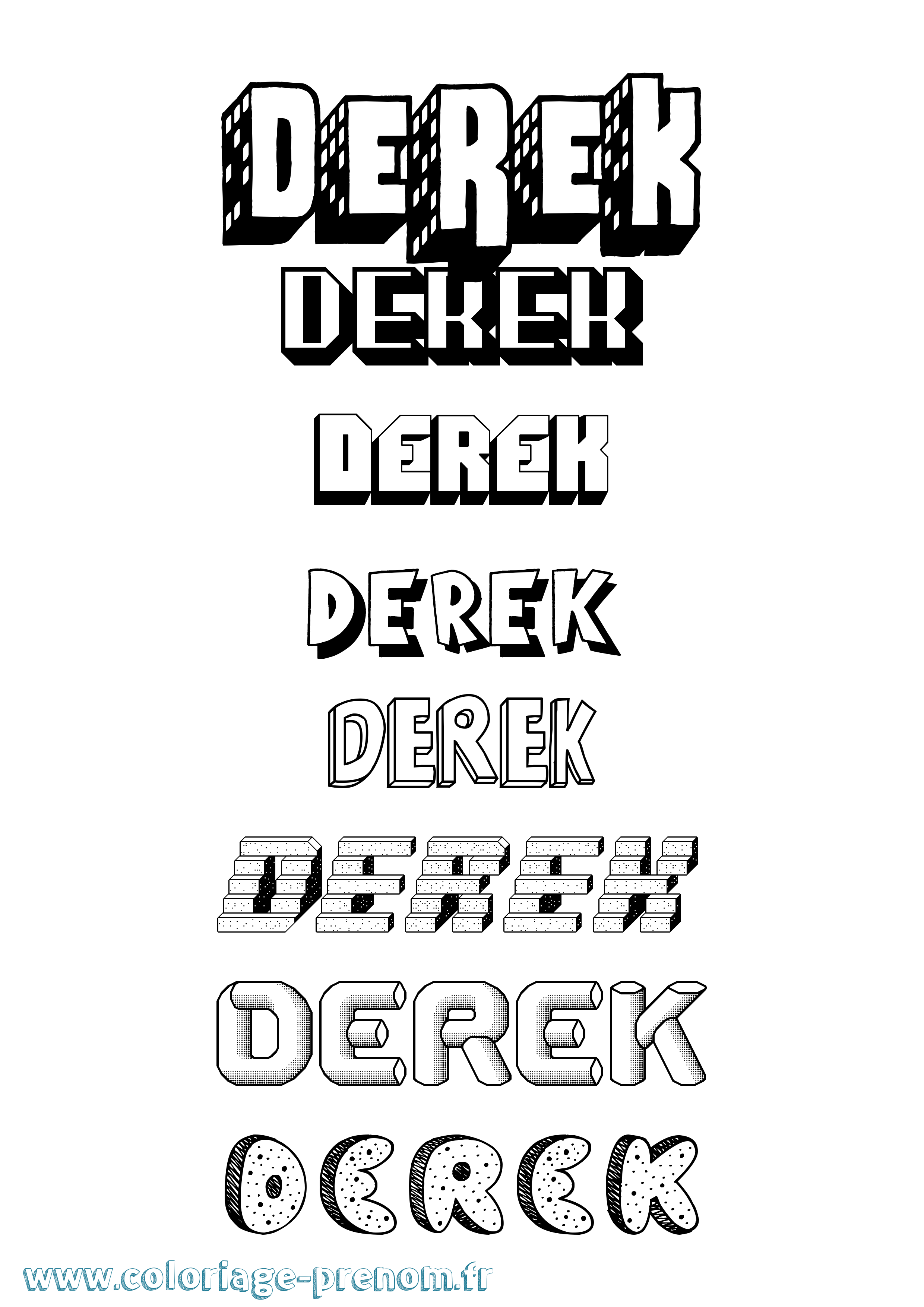Coloriage prénom Derek Effet 3D