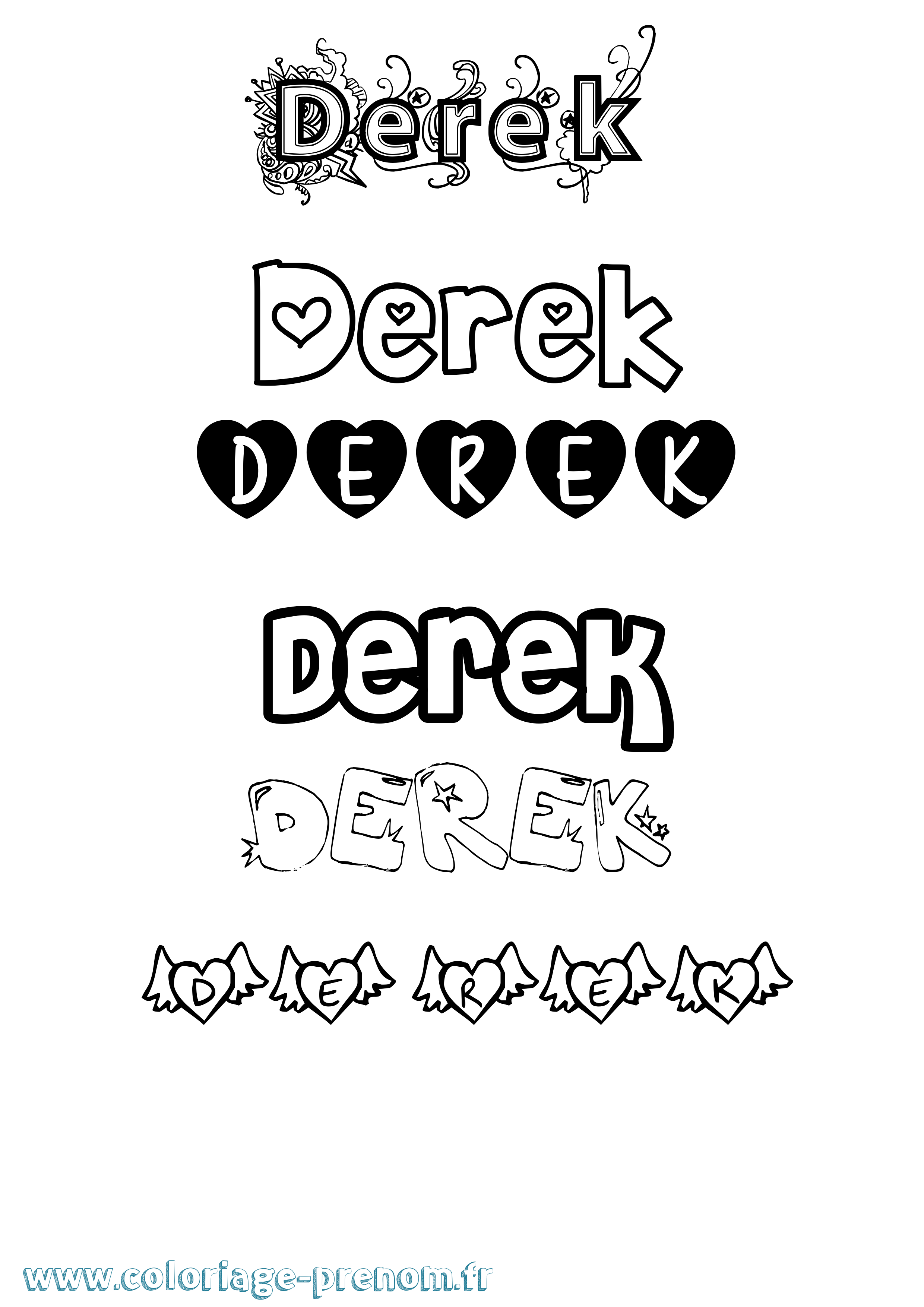 Coloriage prénom Derek Girly