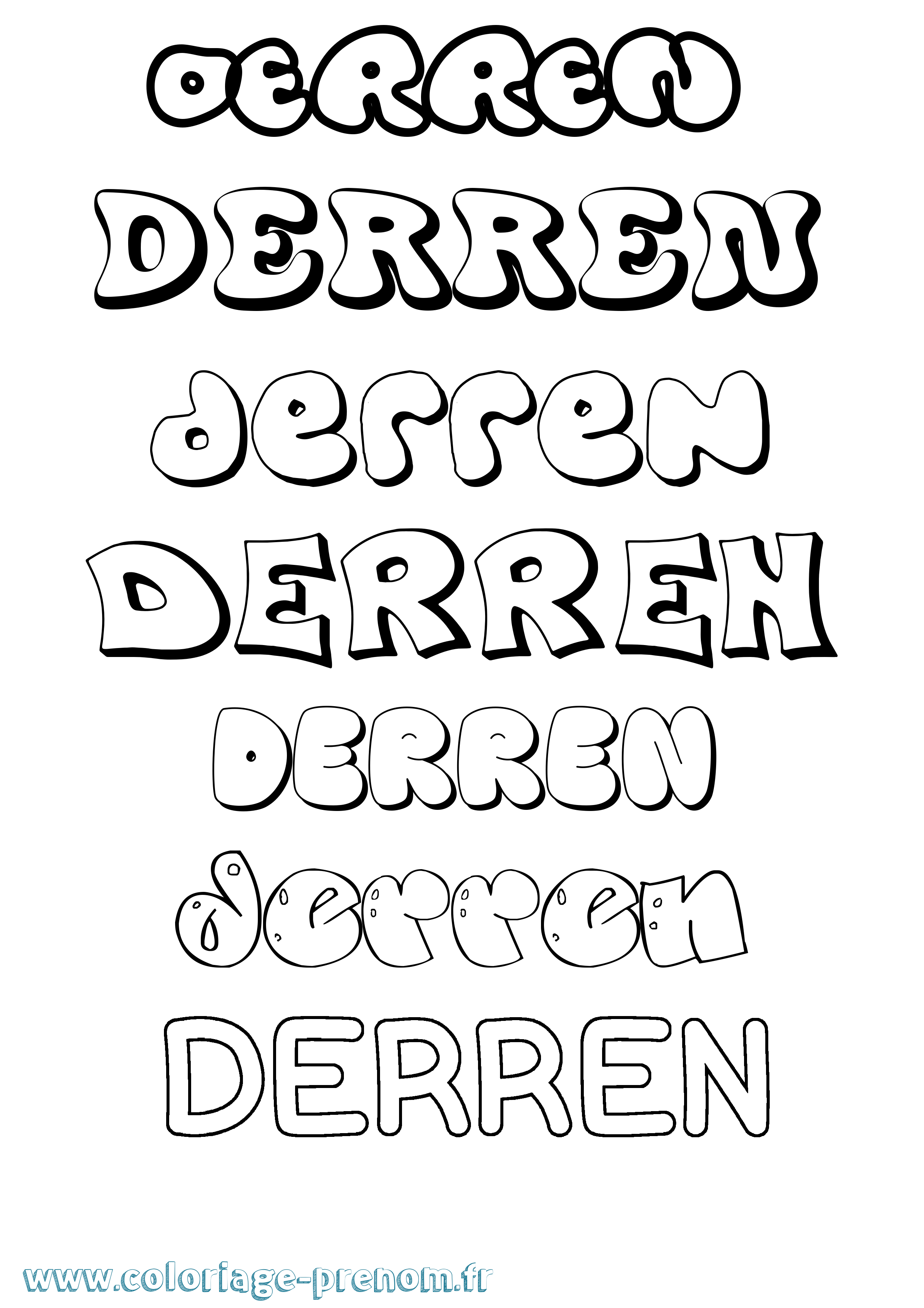 Coloriage prénom Derren Bubble