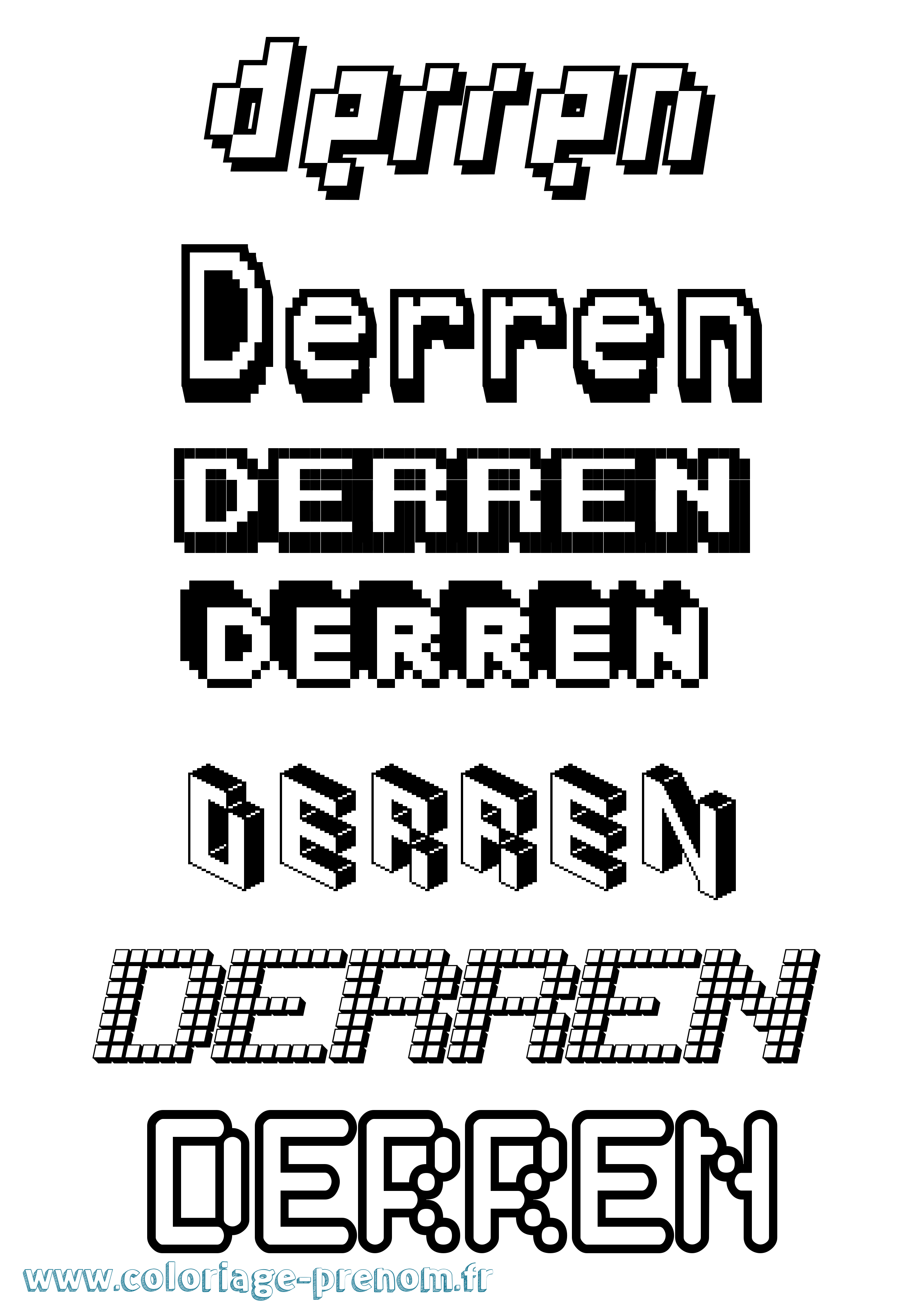 Coloriage prénom Derren Pixel