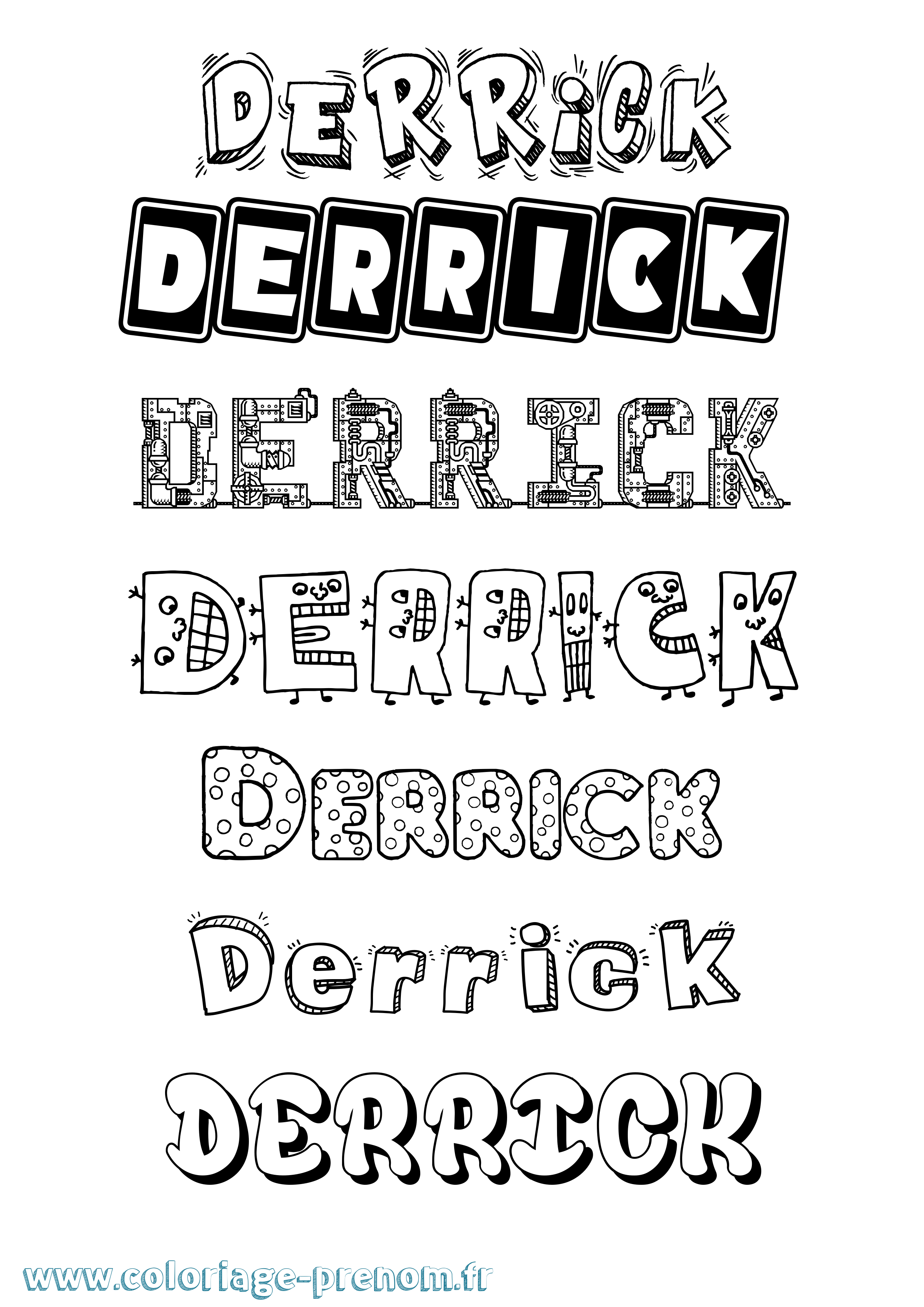 Coloriage prénom Derrick Fun
