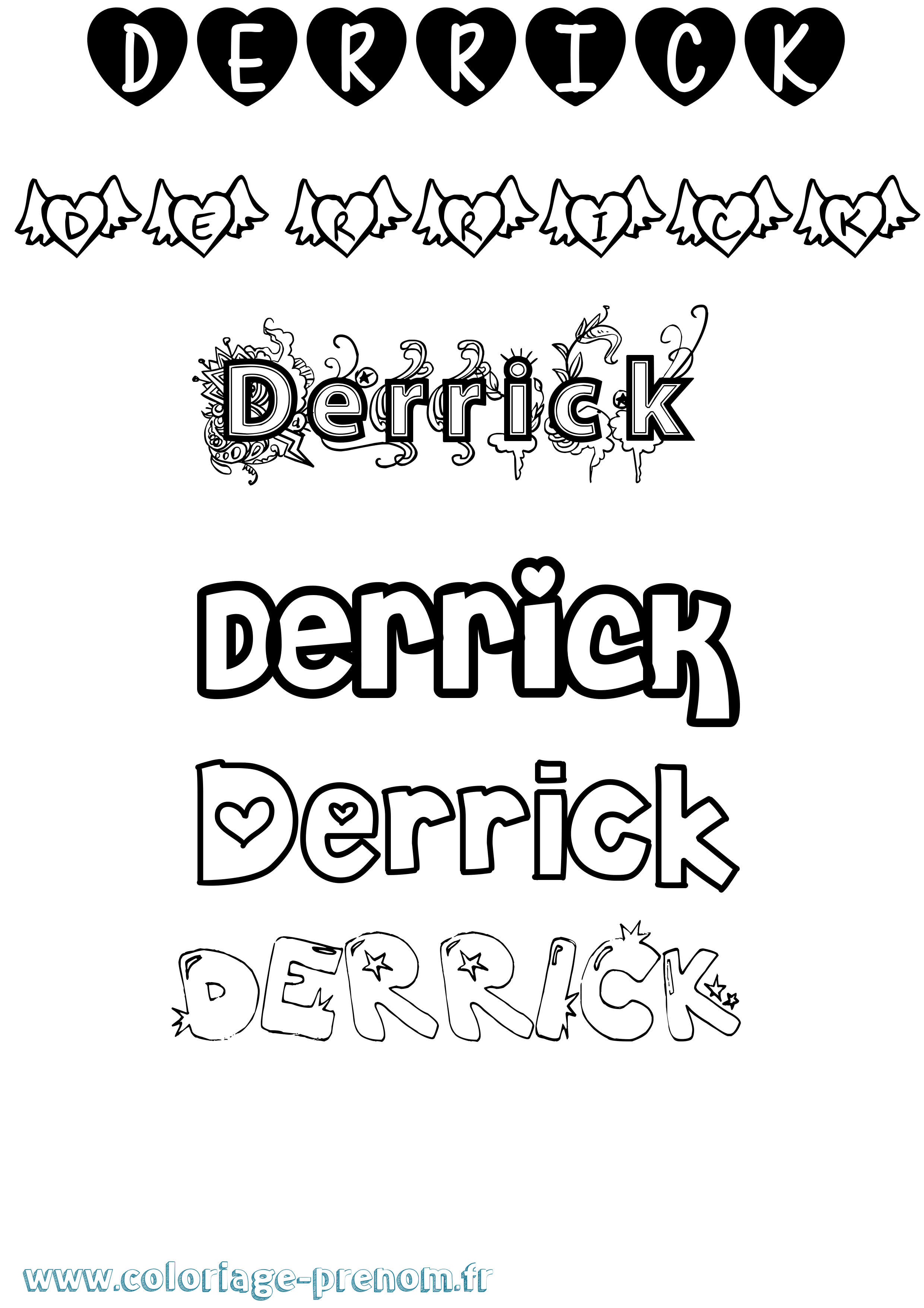 Coloriage prénom Derrick Girly