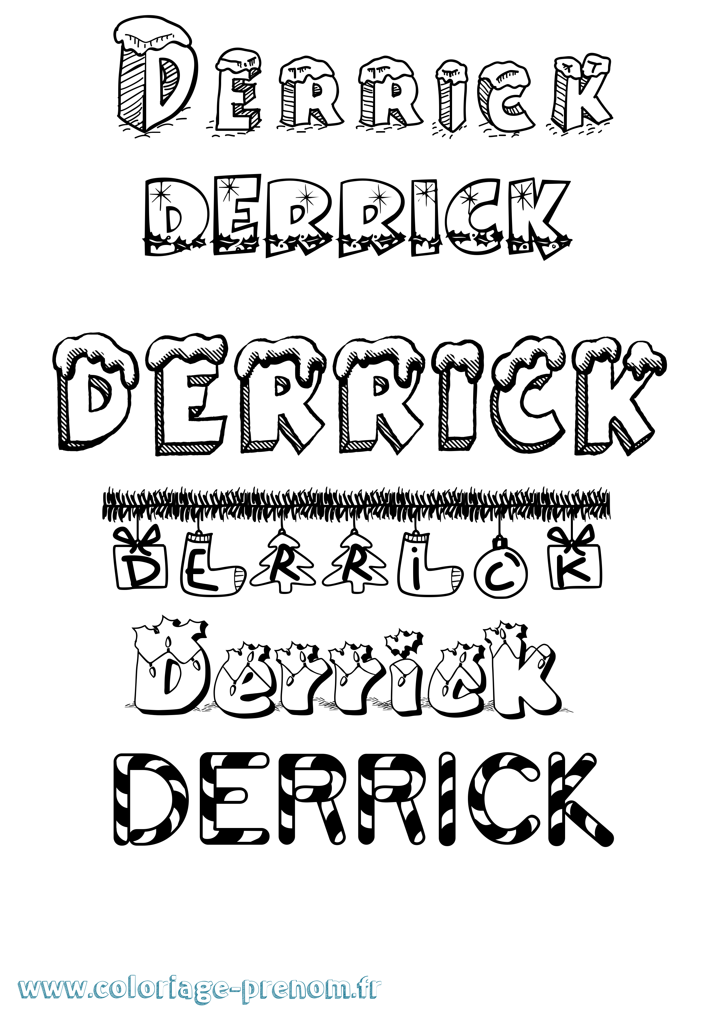 Coloriage Derrick Noël Coloriage prénom Derrick Noël