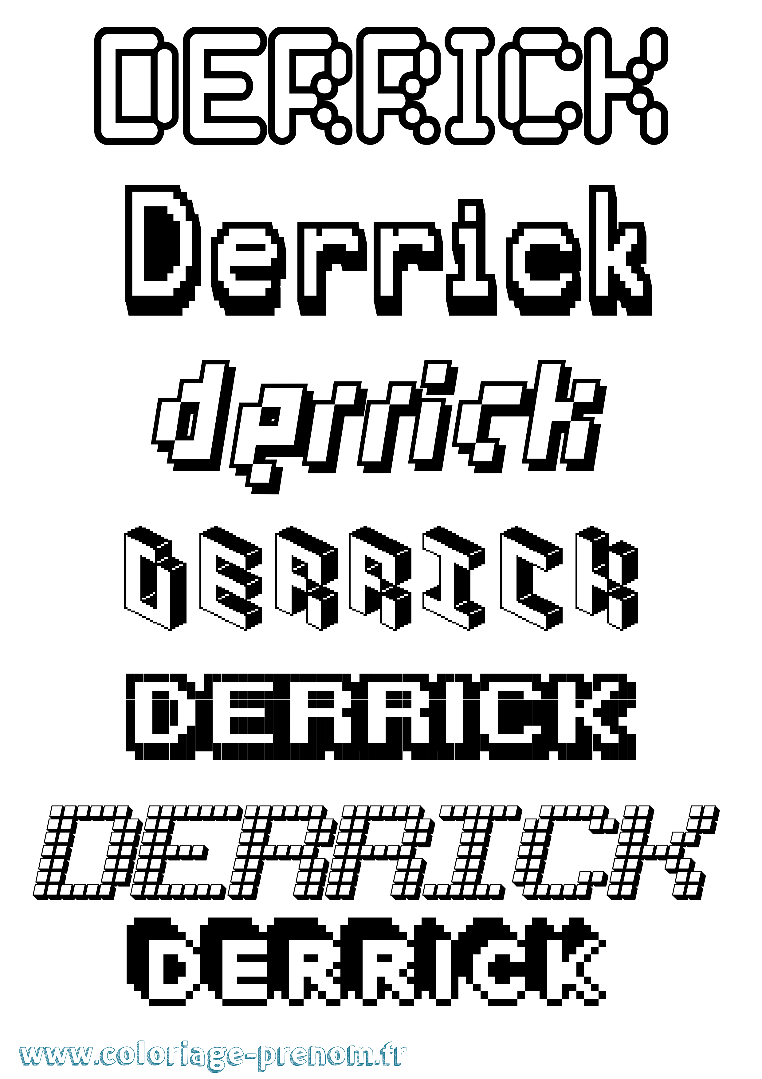Coloriage prénom Derrick Pixel