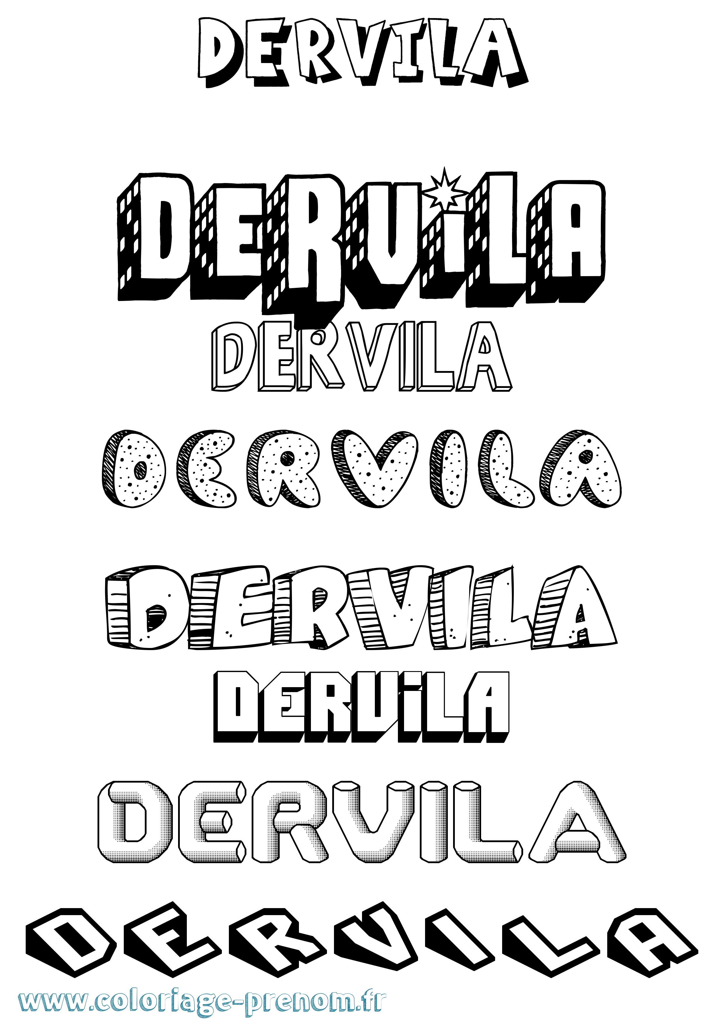 Coloriage prénom Dervila Effet 3D