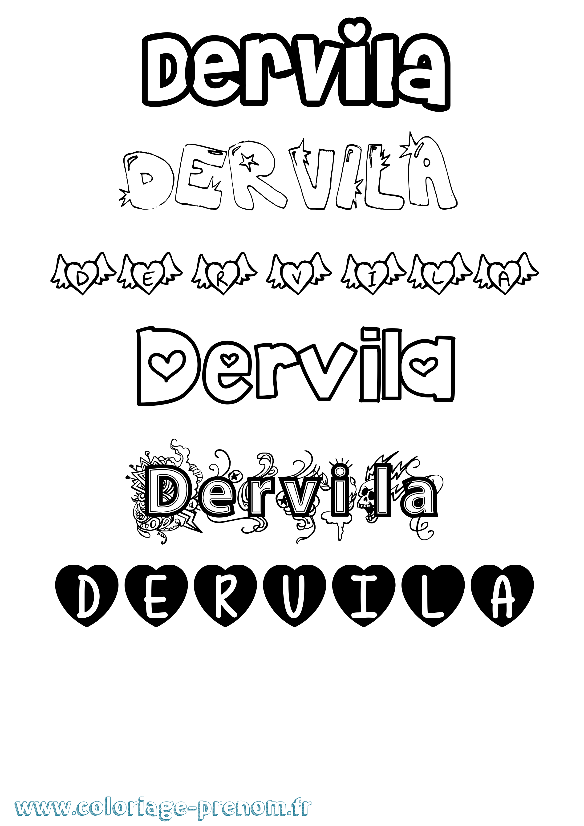 Coloriage prénom Dervila Girly