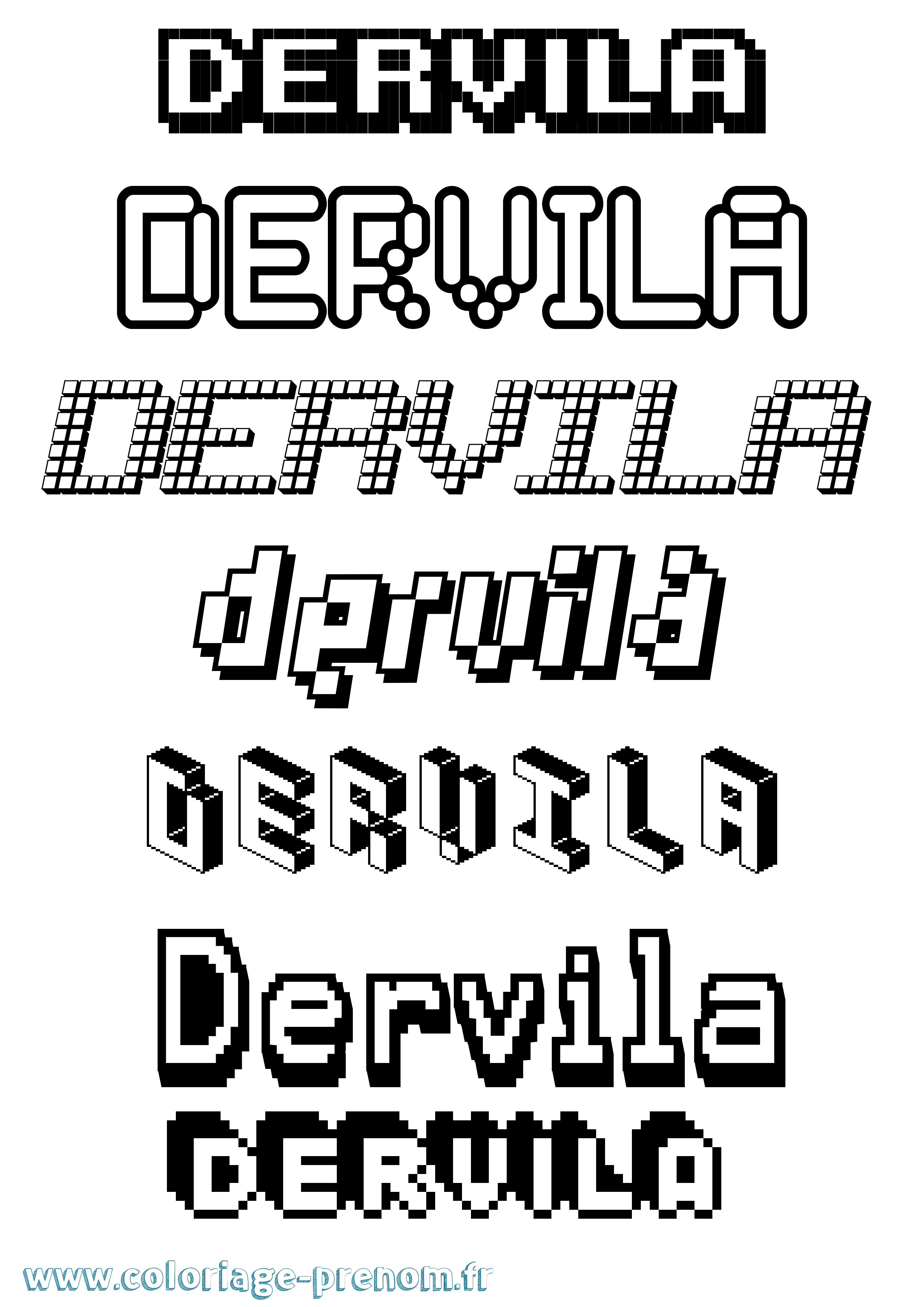 Coloriage prénom Dervila Pixel