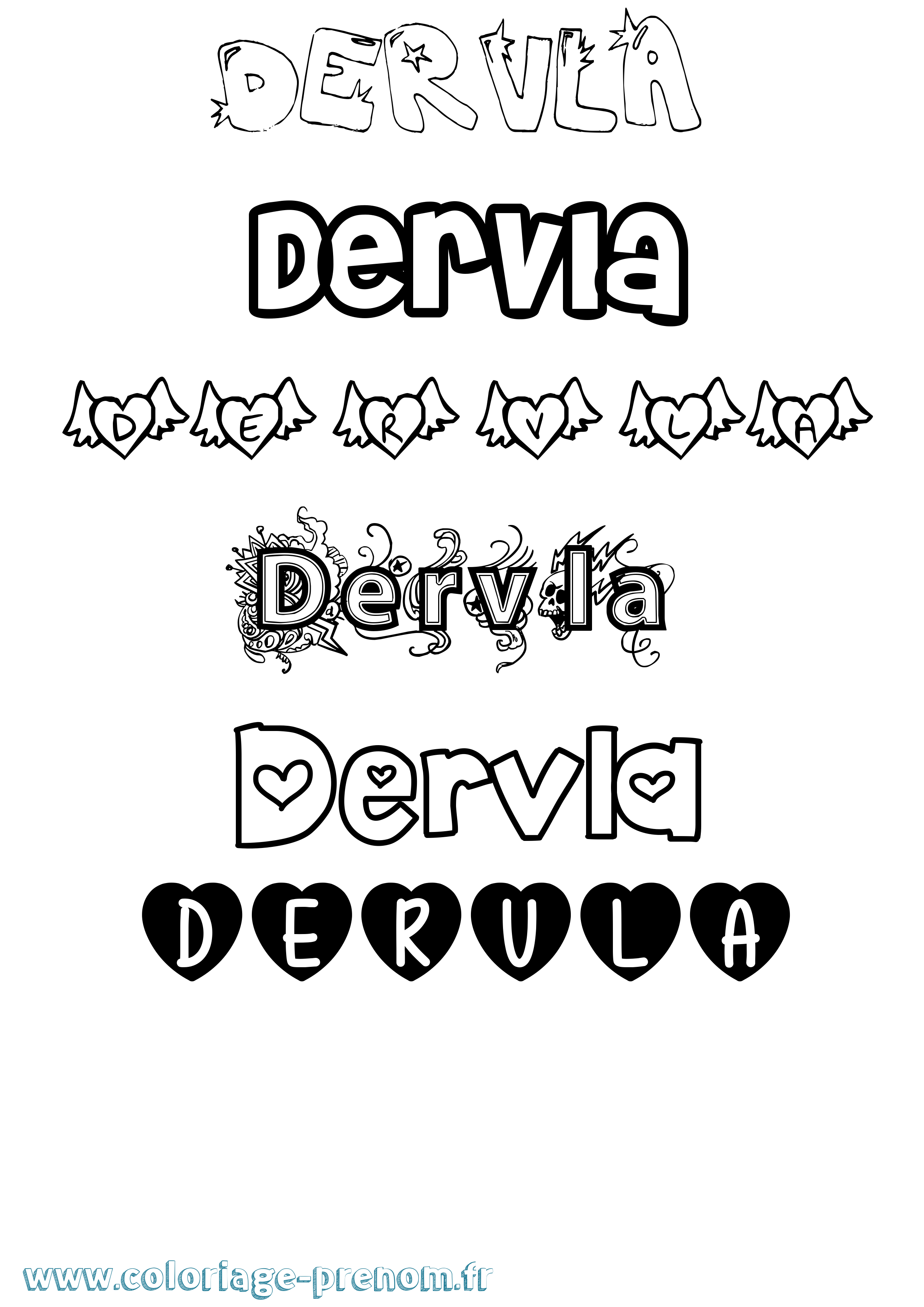 Coloriage prénom Dervla Girly
