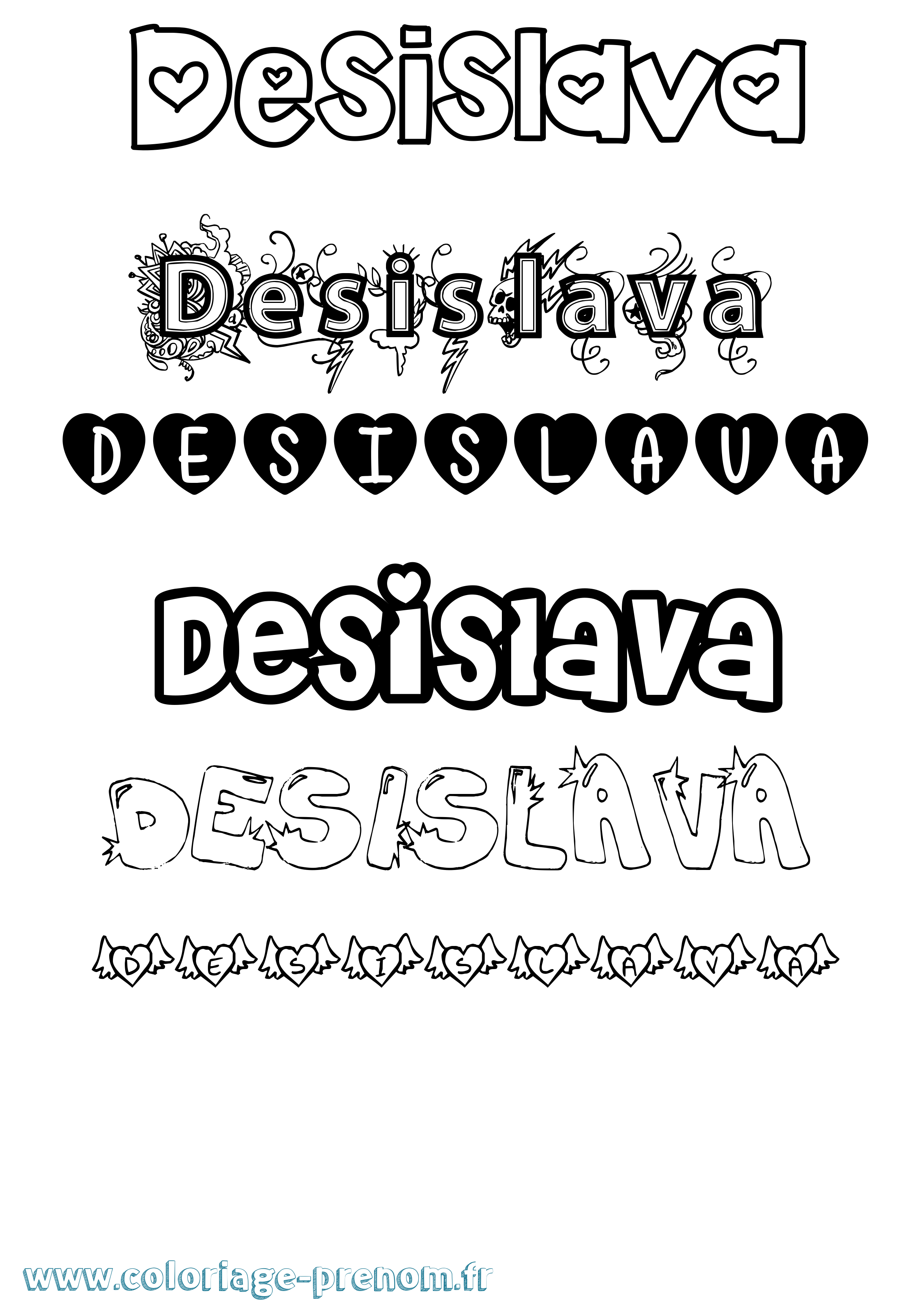 Coloriage prénom Desislava Girly