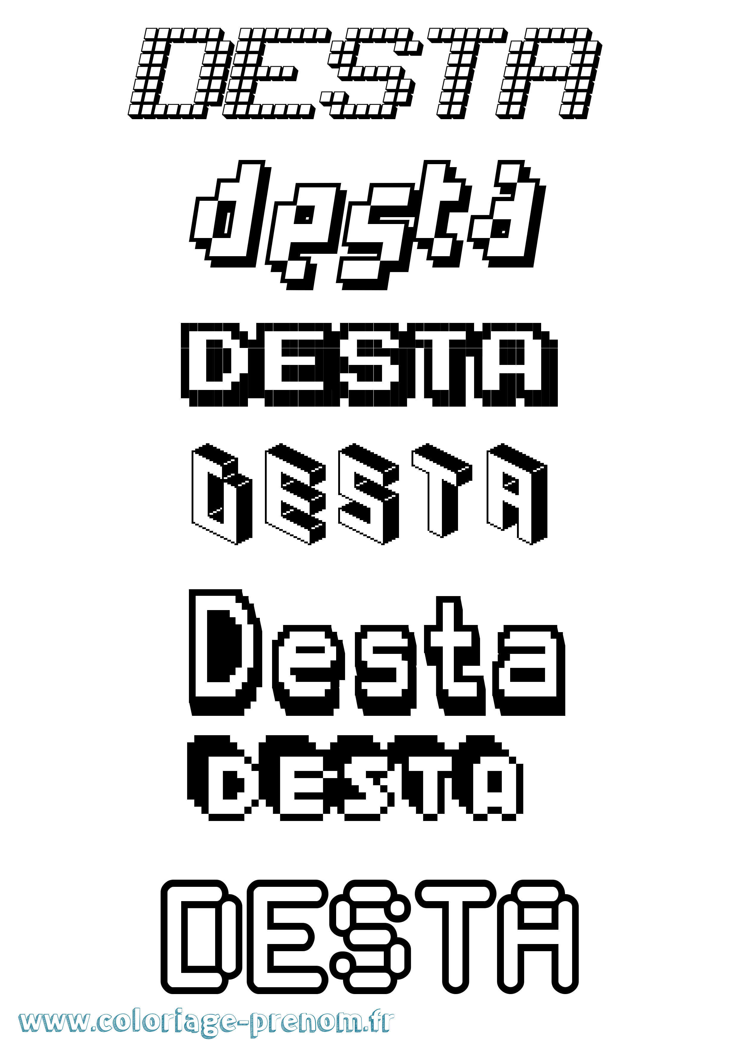 Coloriage prénom Desta Pixel