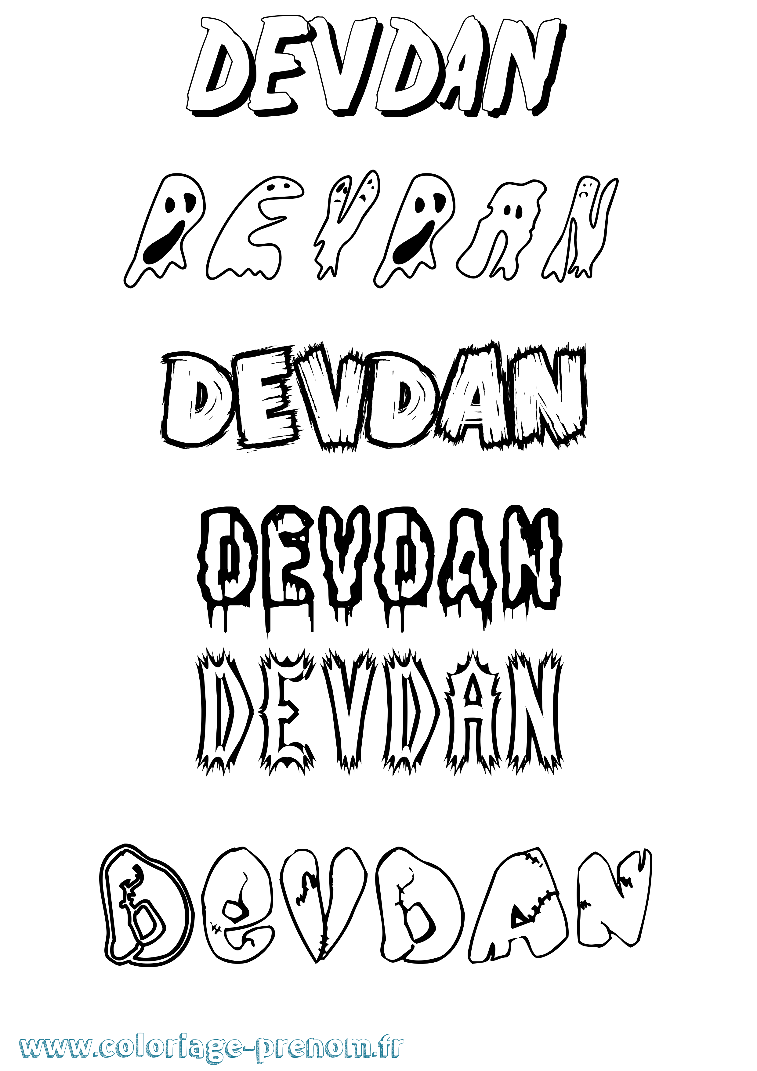 Coloriage prénom Devdan Frisson