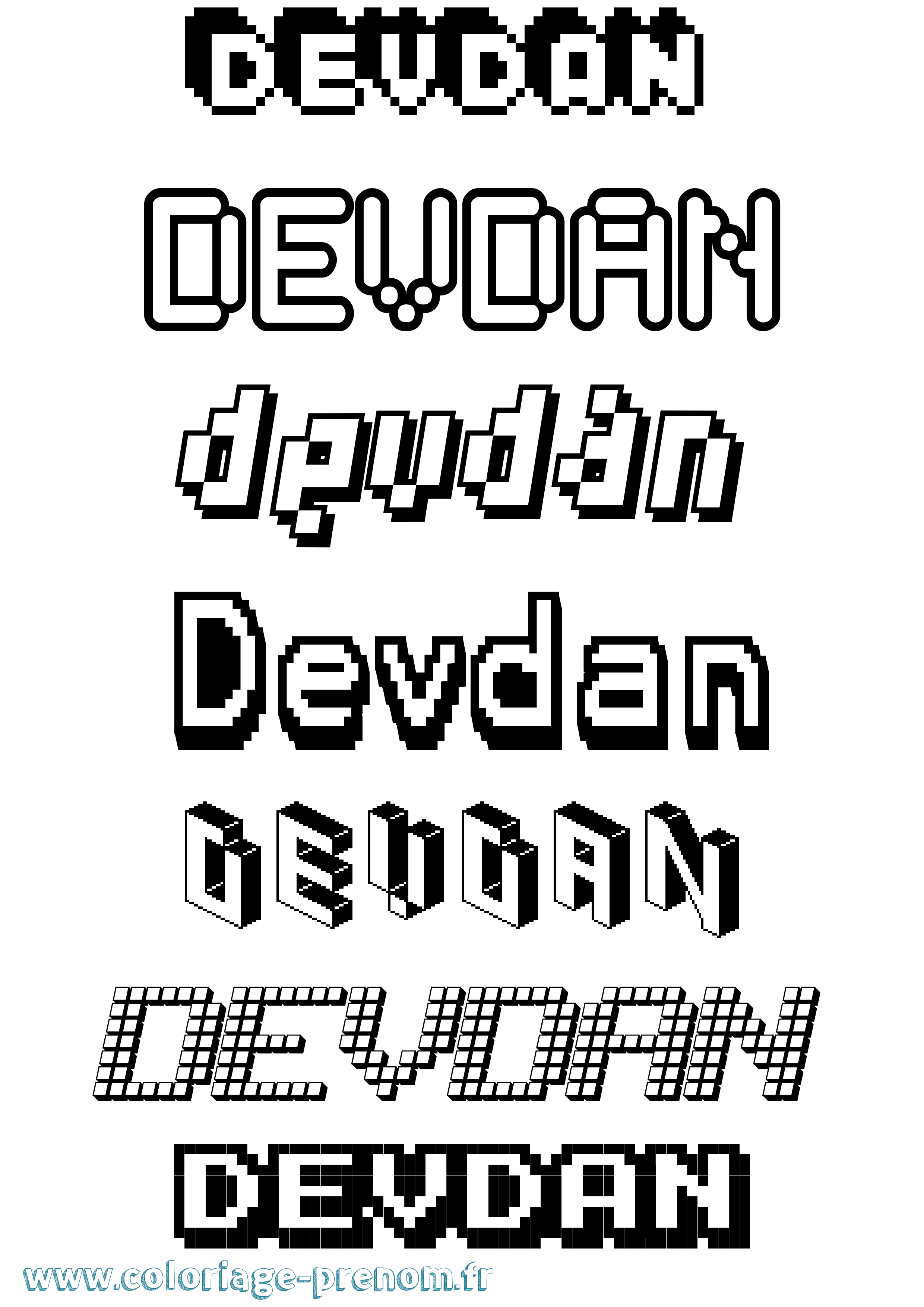 Coloriage prénom Devdan Pixel
