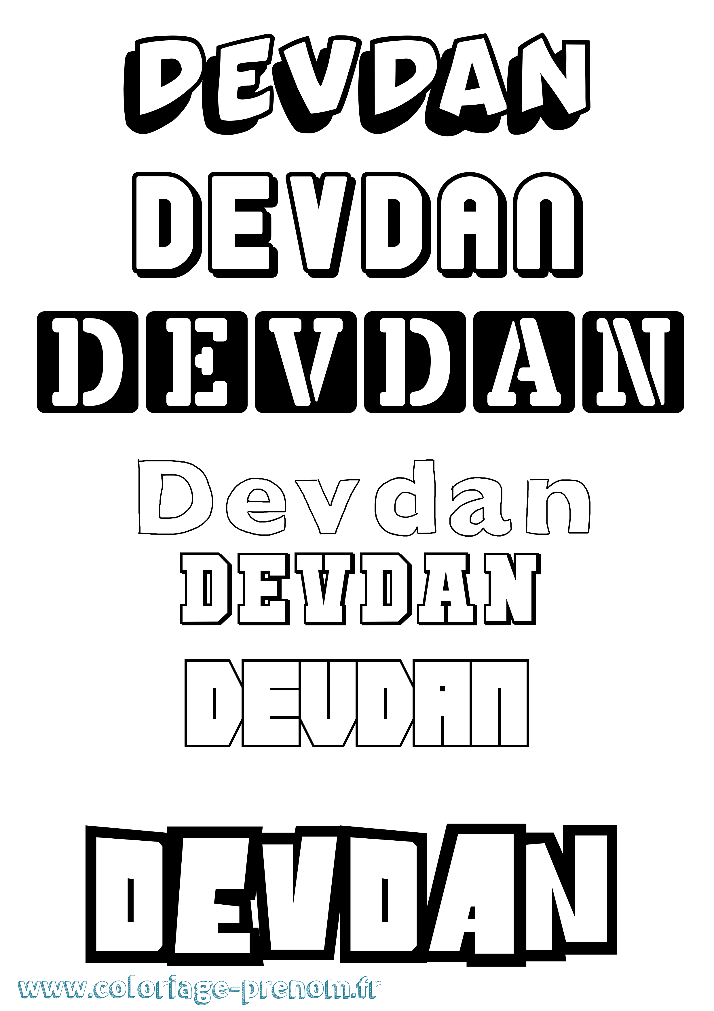 Coloriage prénom Devdan Simple