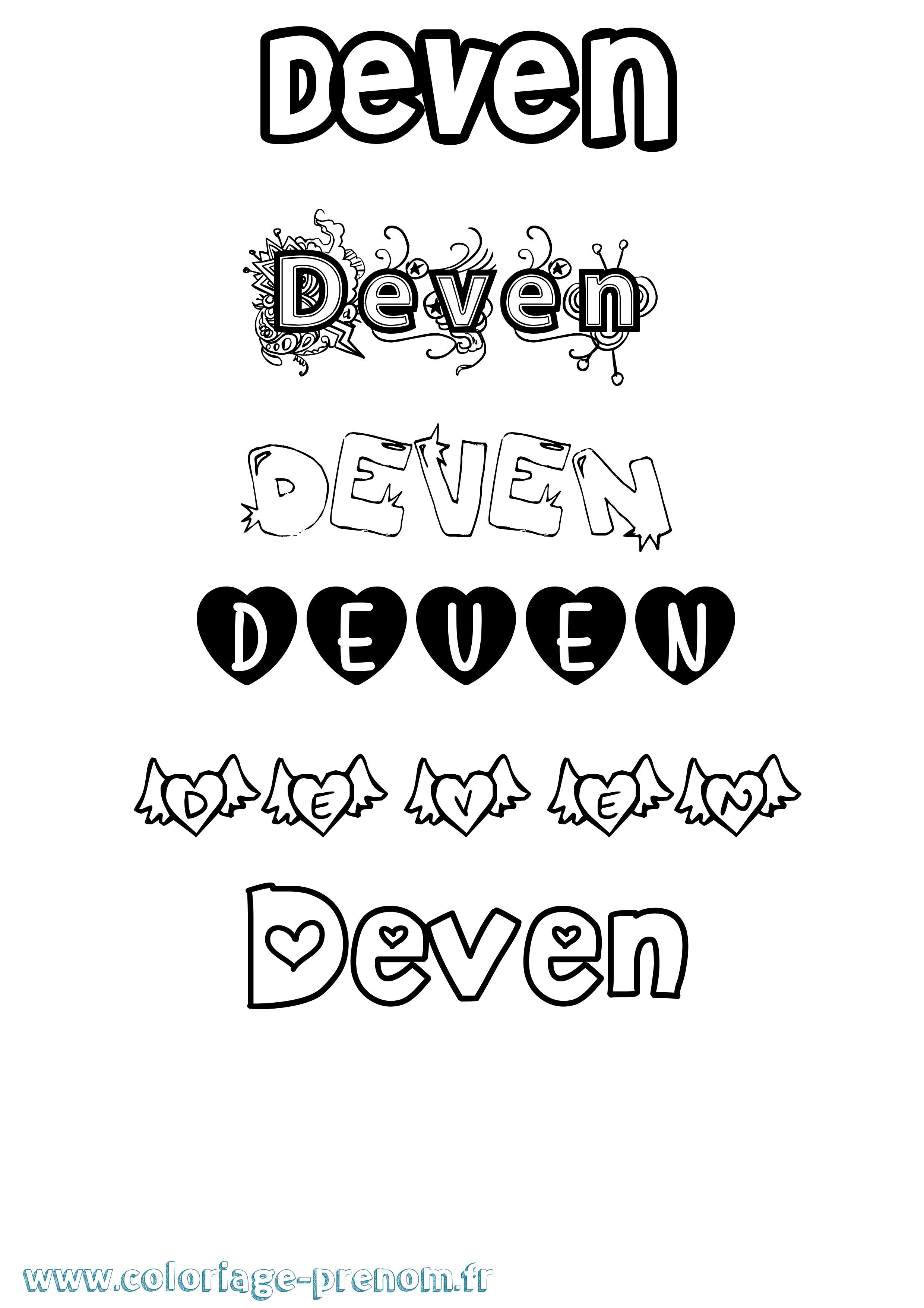 Coloriage prénom Deven Girly