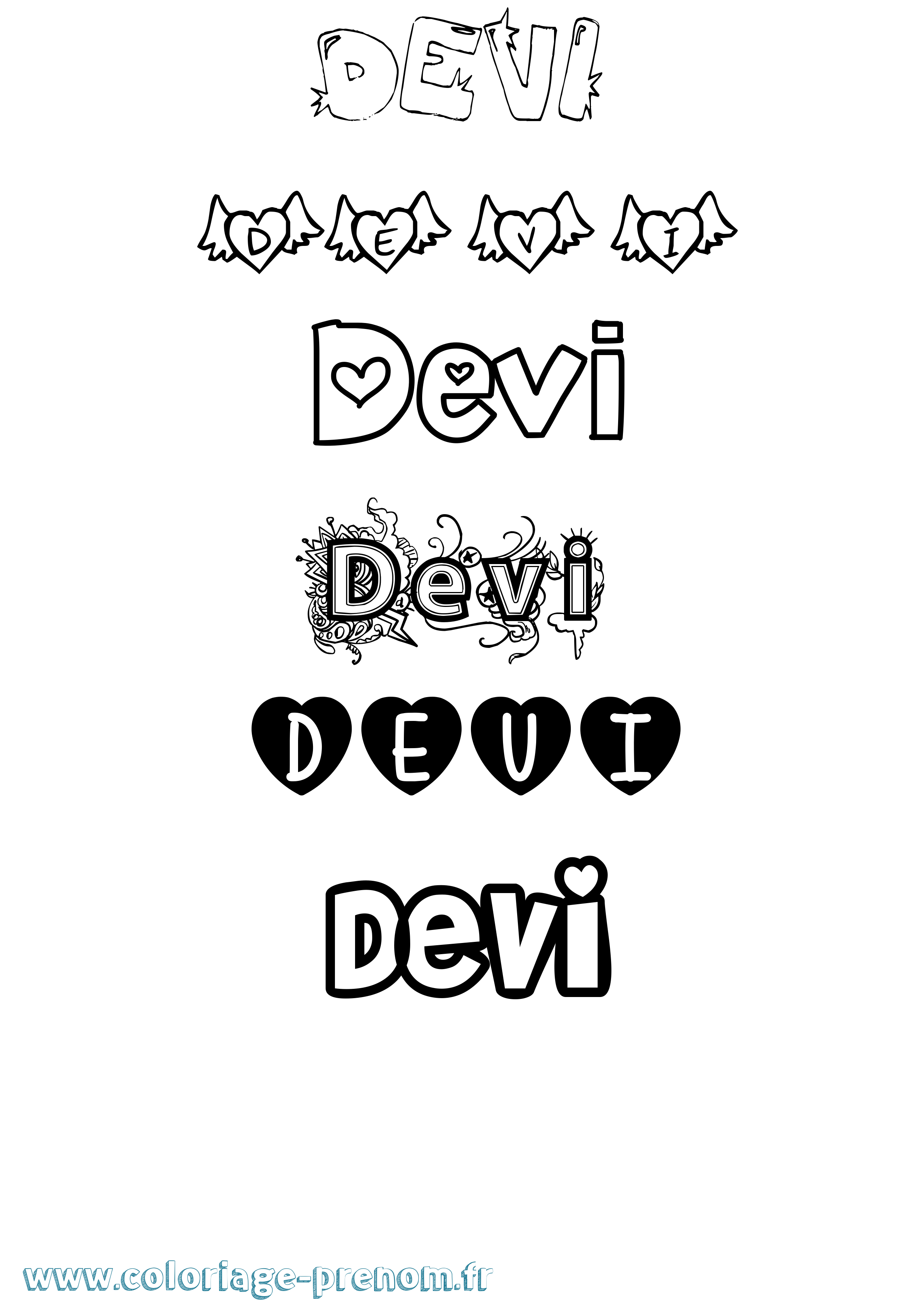 Coloriage prénom Devi Girly