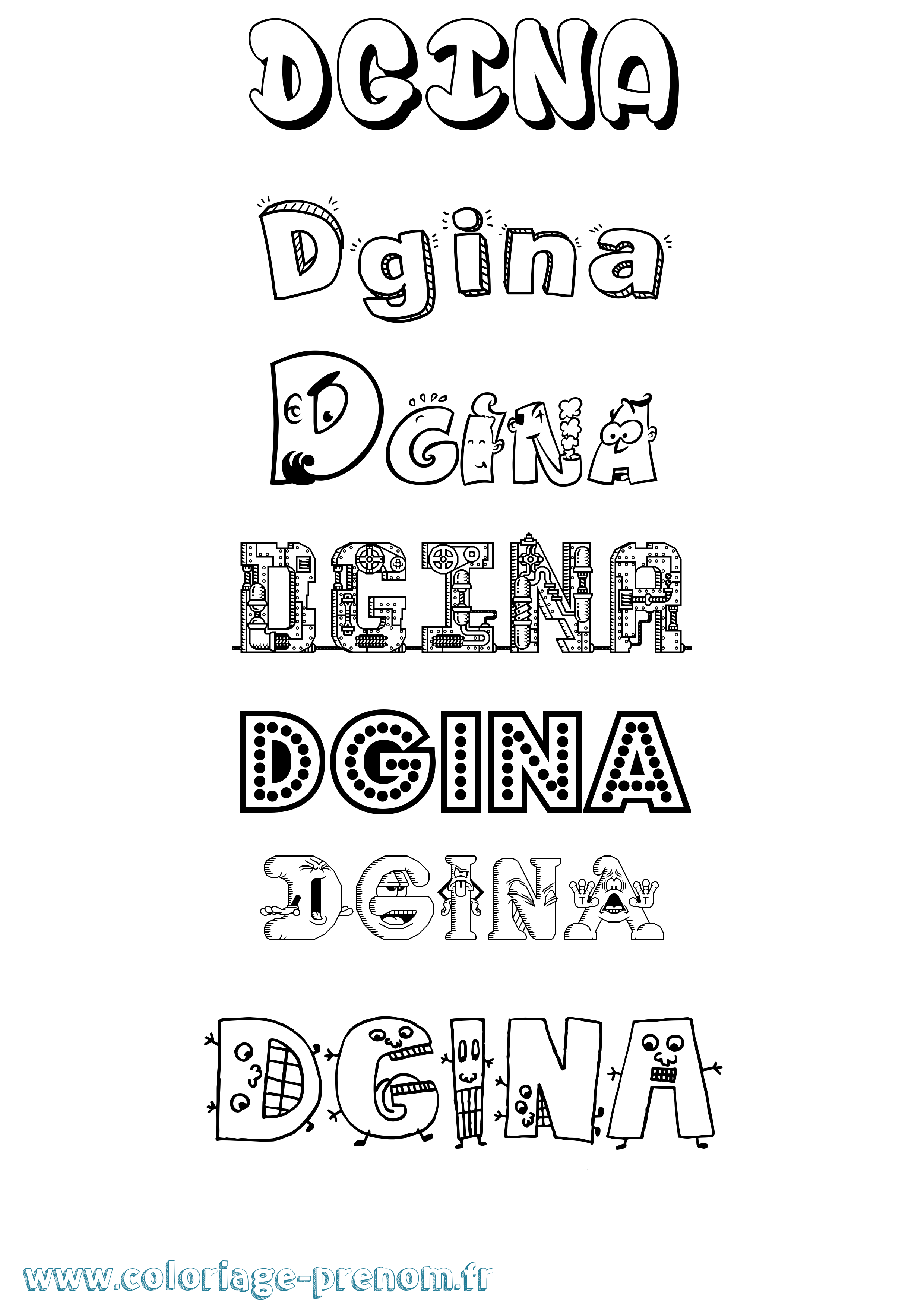 Coloriage prénom Dgina Fun