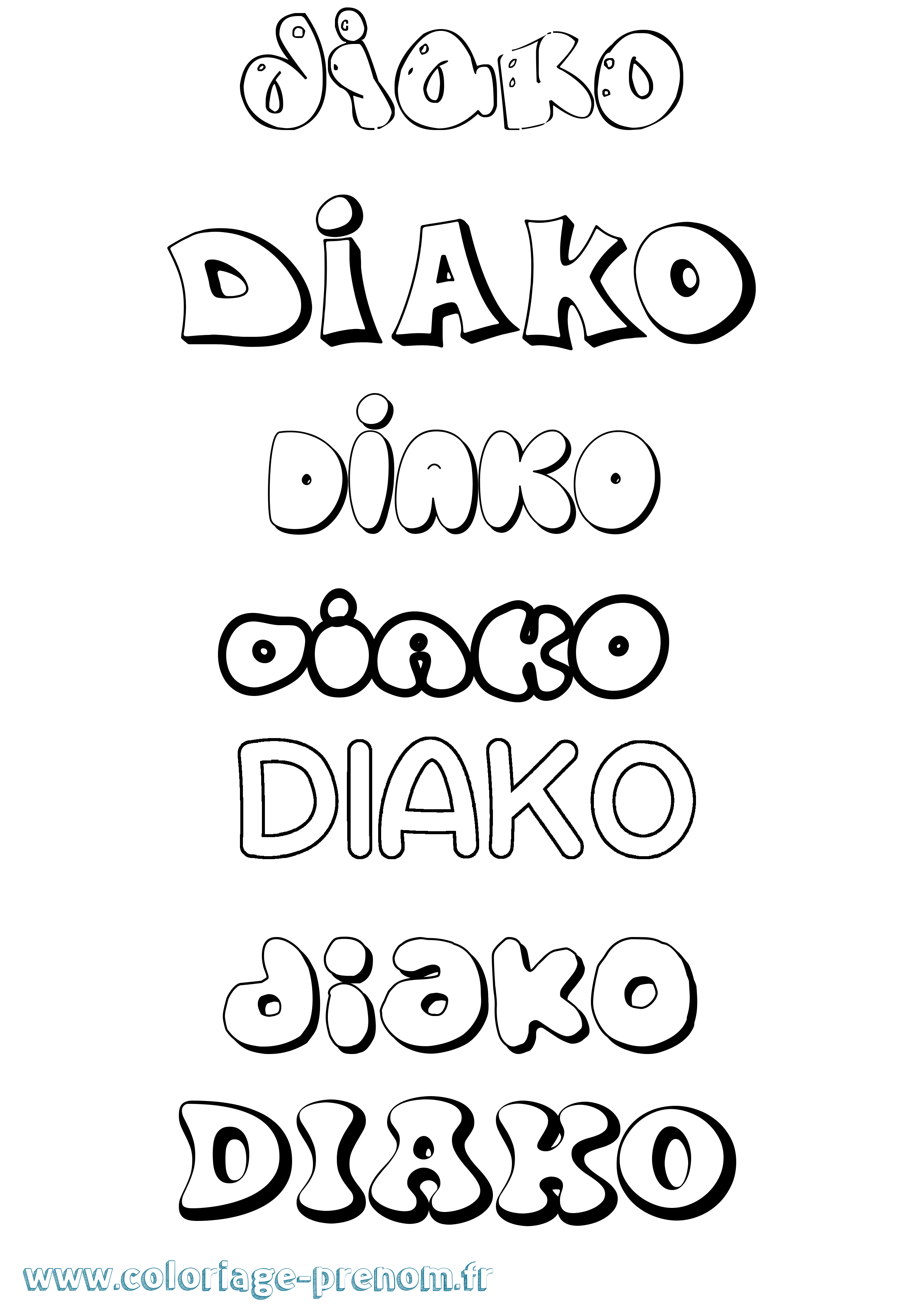Coloriage prénom Diako Bubble