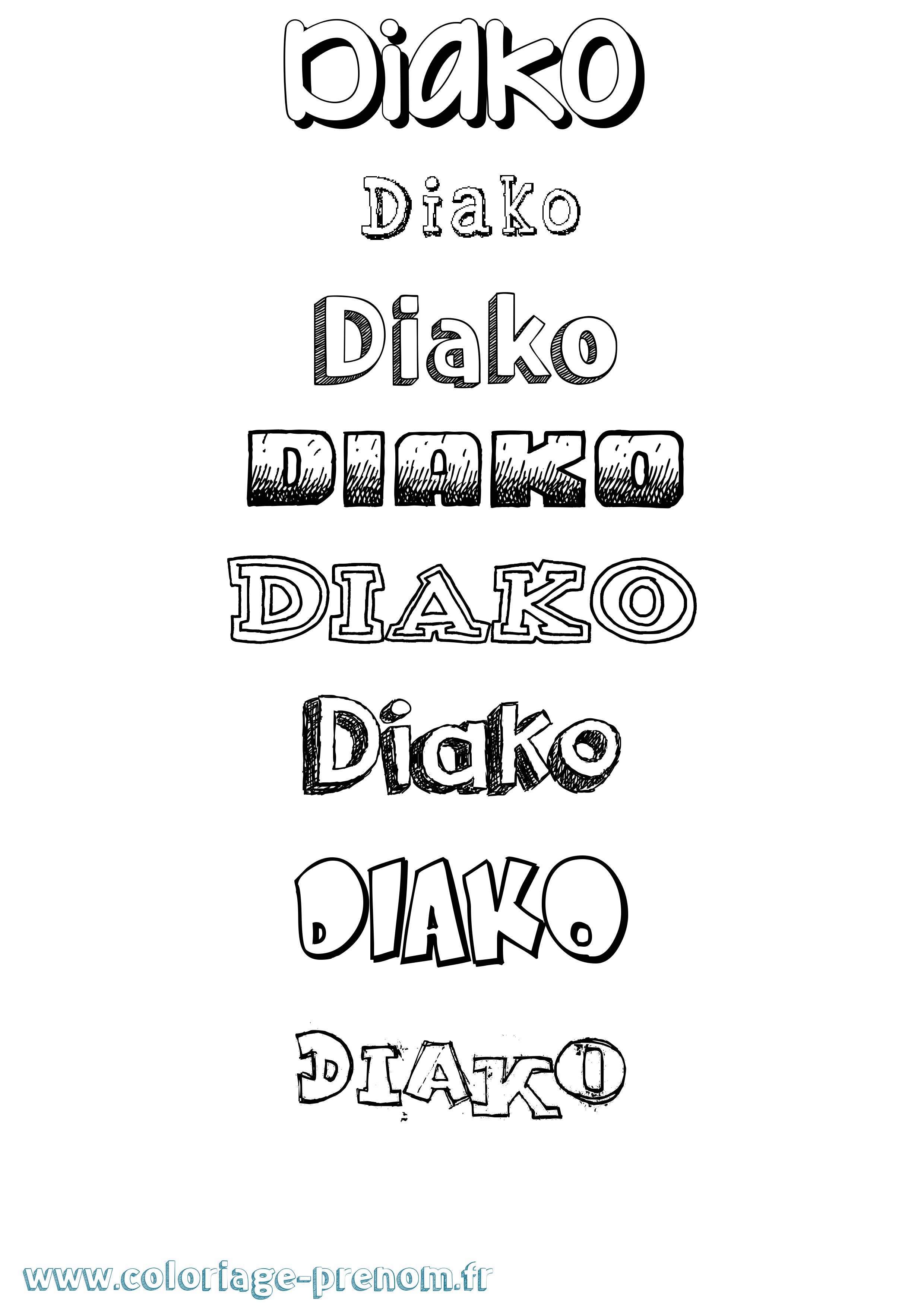 Coloriage prénom Diako Dessiné