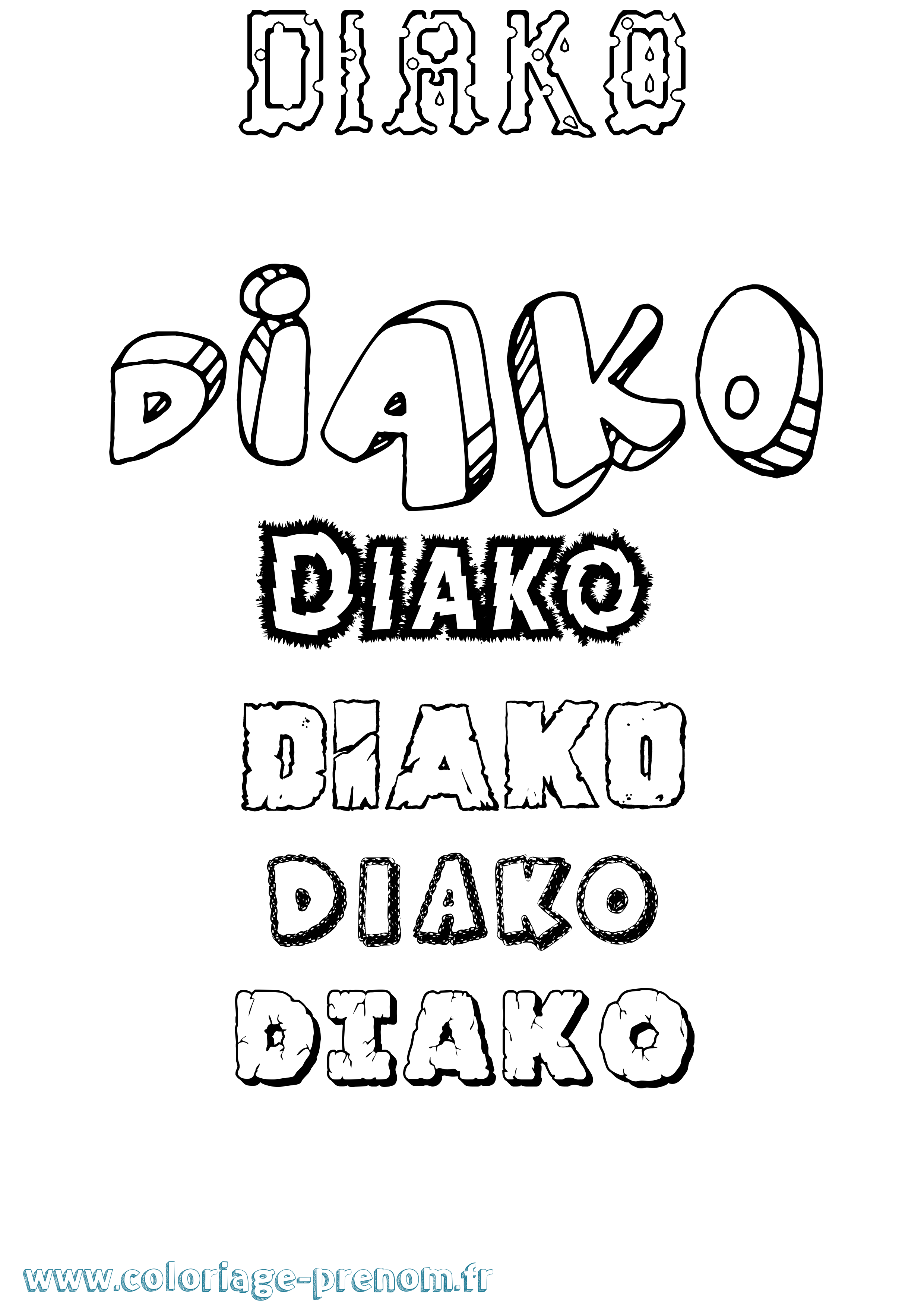 Coloriage prénom Diako Destructuré