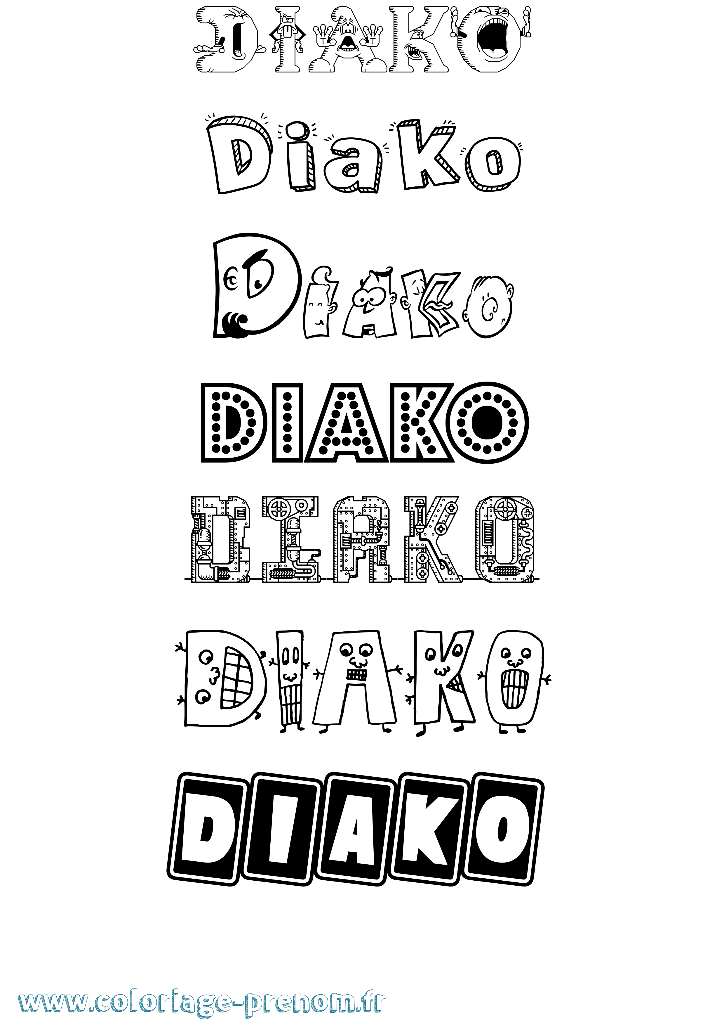 Coloriage prénom Diako Fun