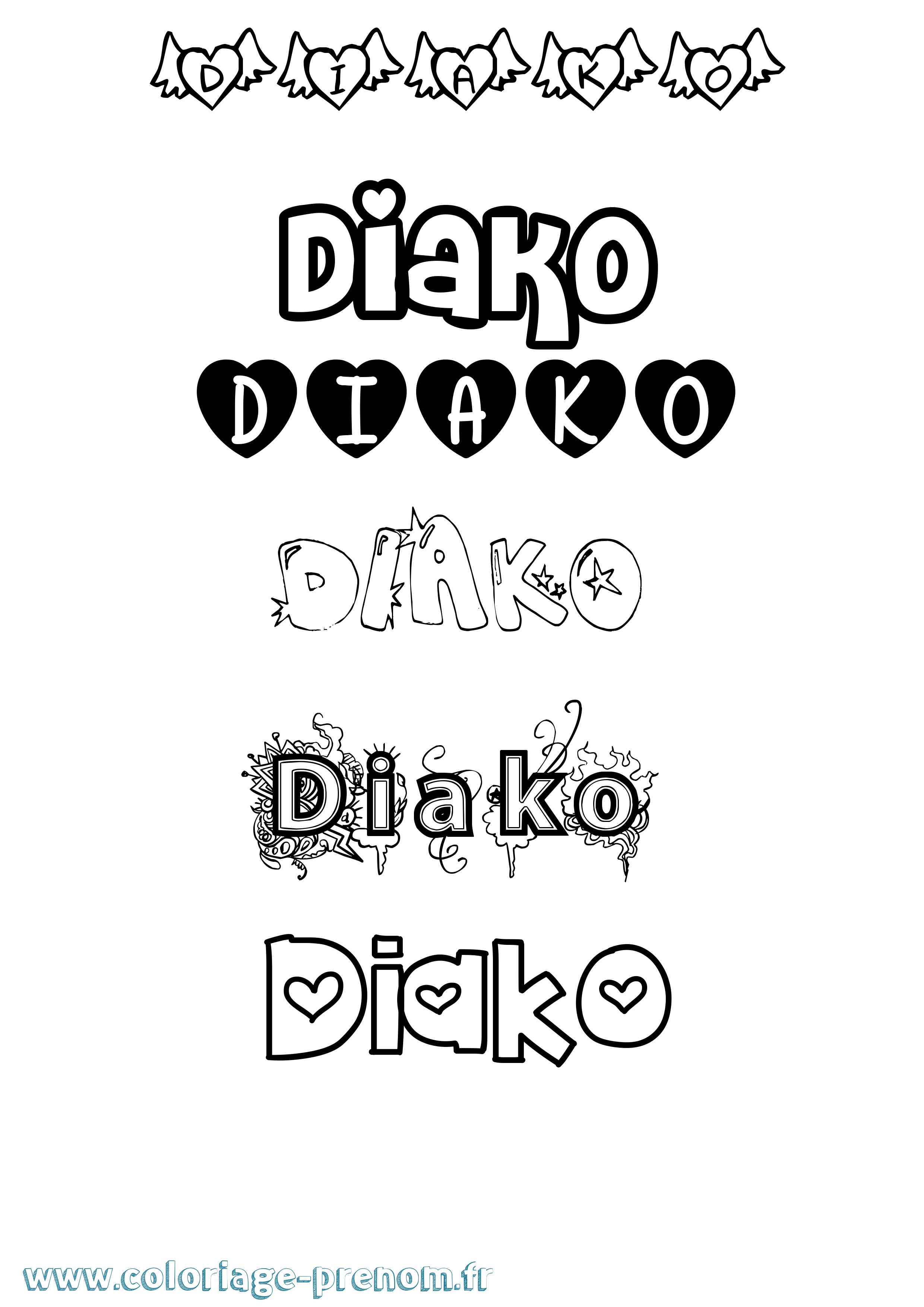 Coloriage prénom Diako Girly