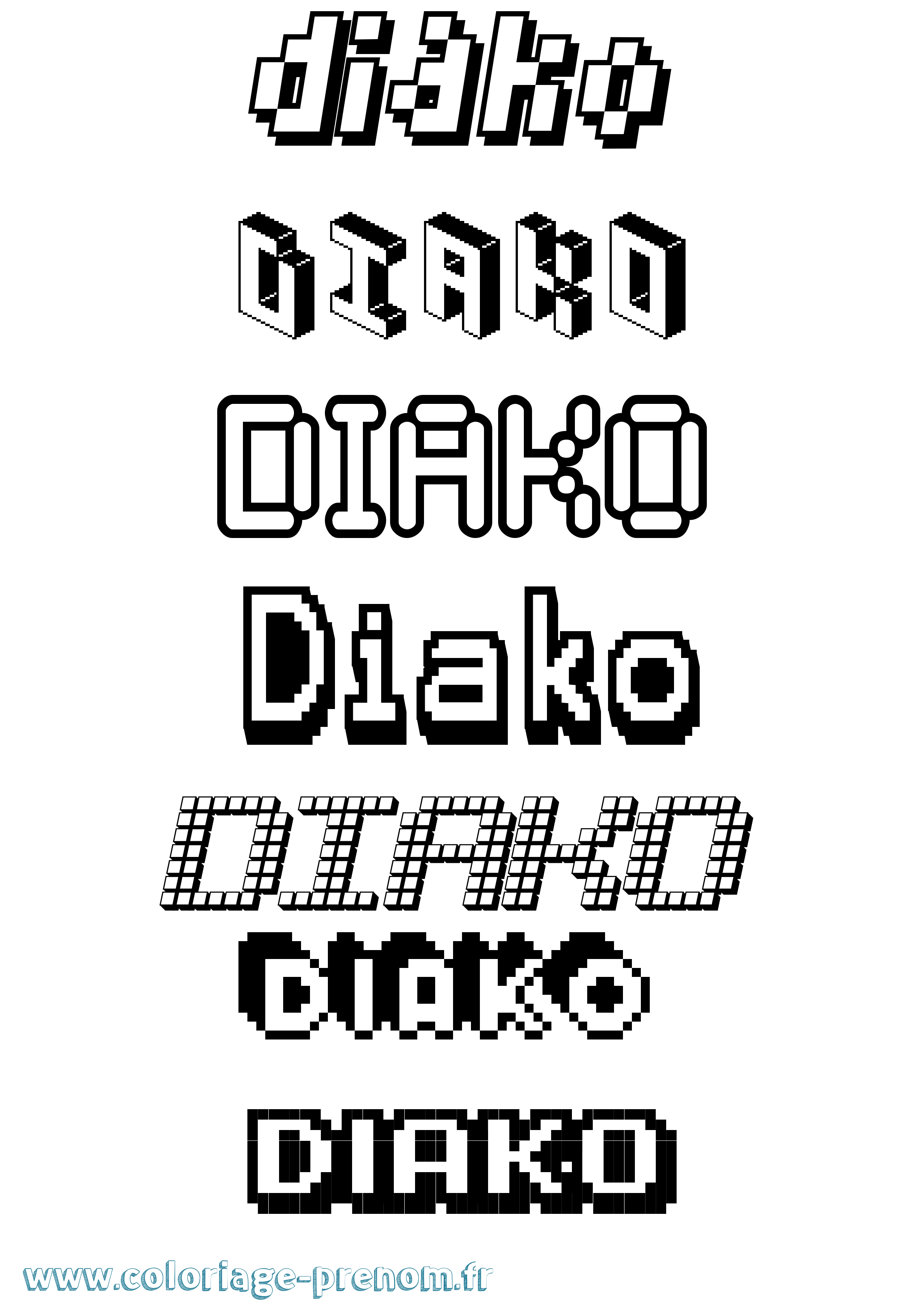 Coloriage prénom Diako Pixel