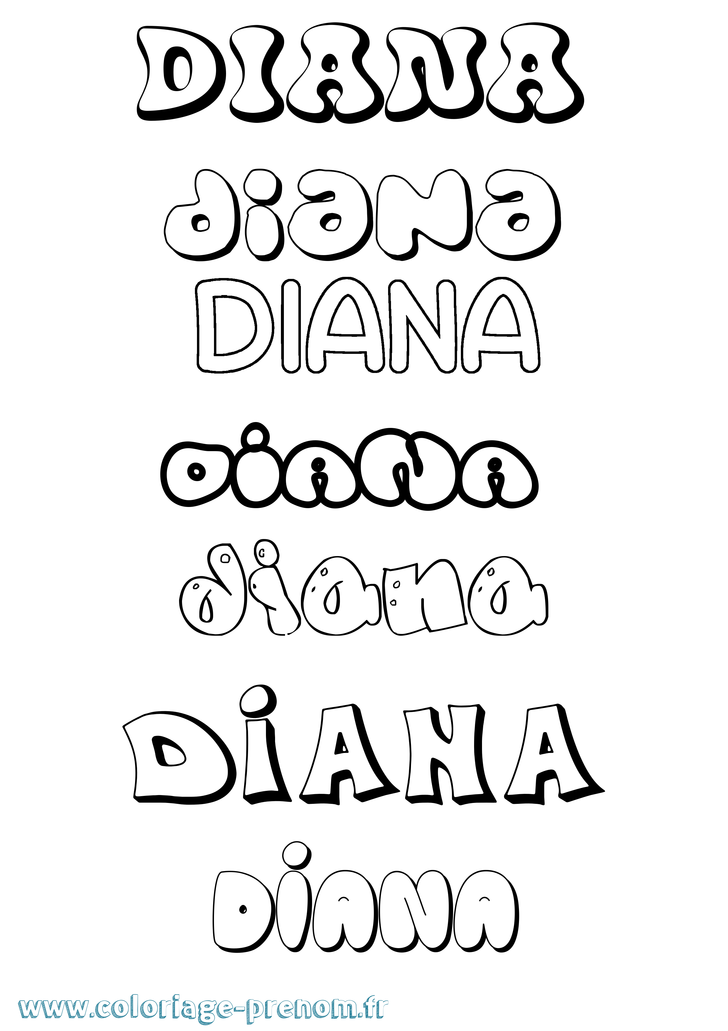 Coloriage prénom Diana Bubble