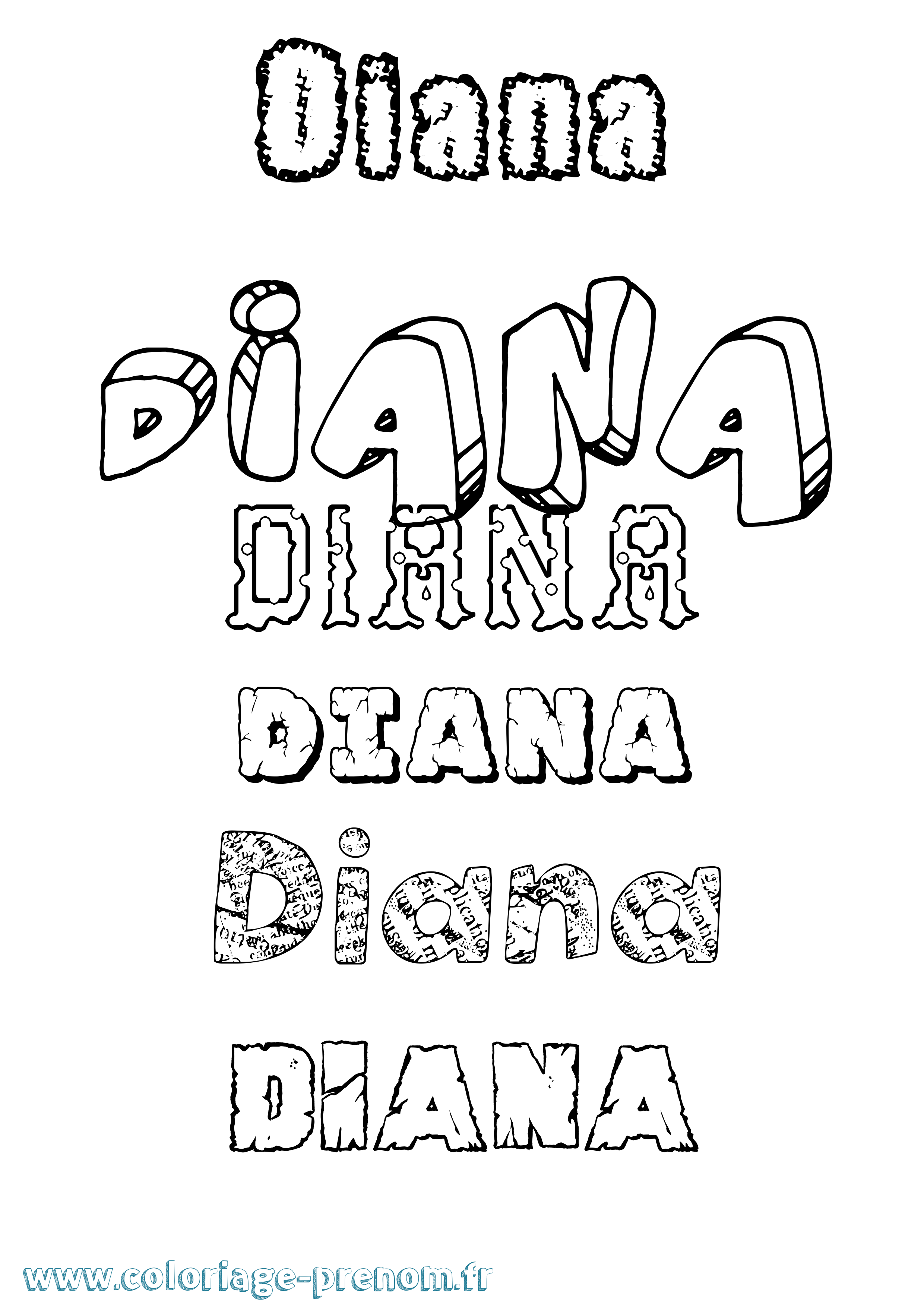 Coloriage prénom Diana Destructuré