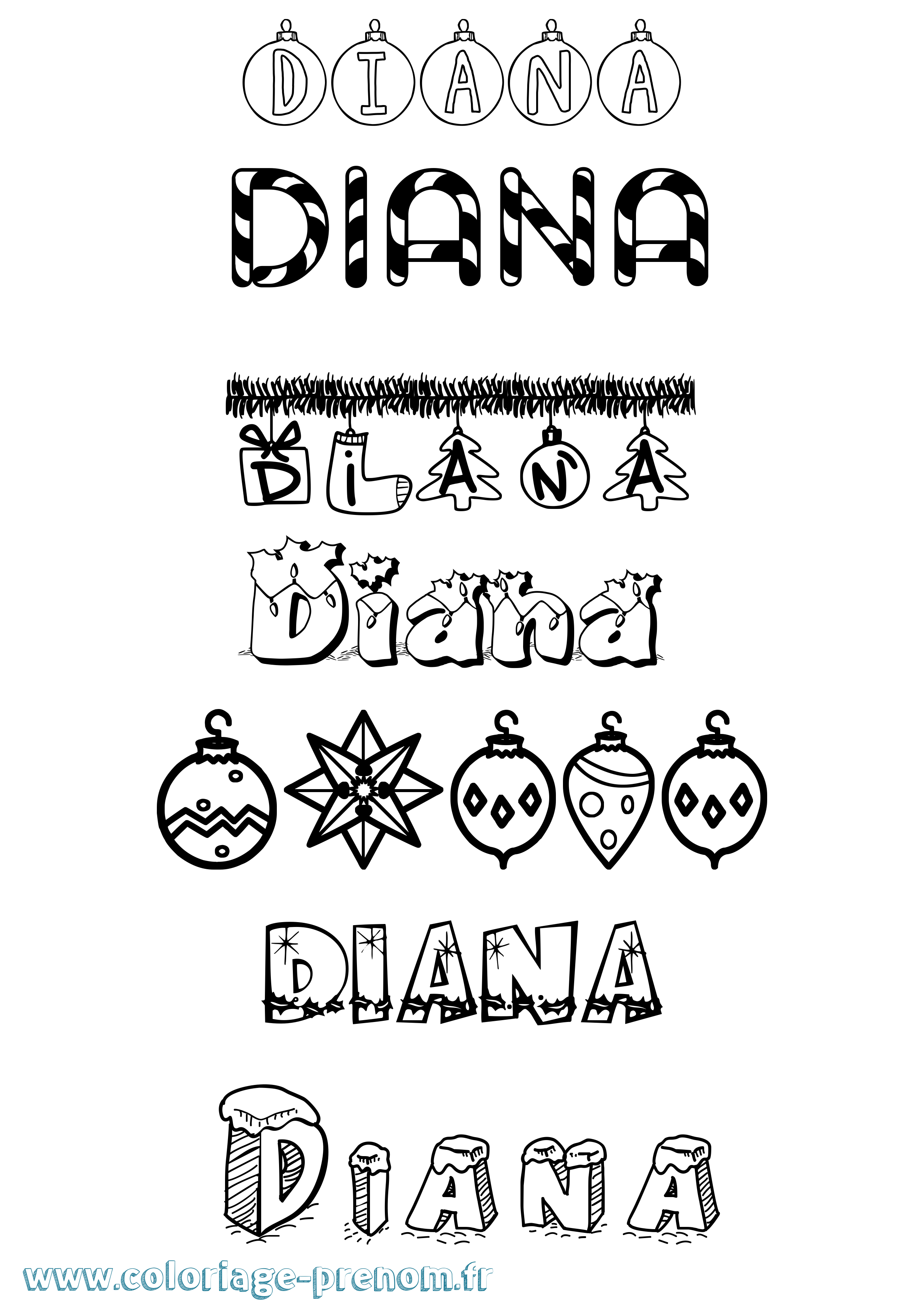 Coloriage prénom Diana Noël