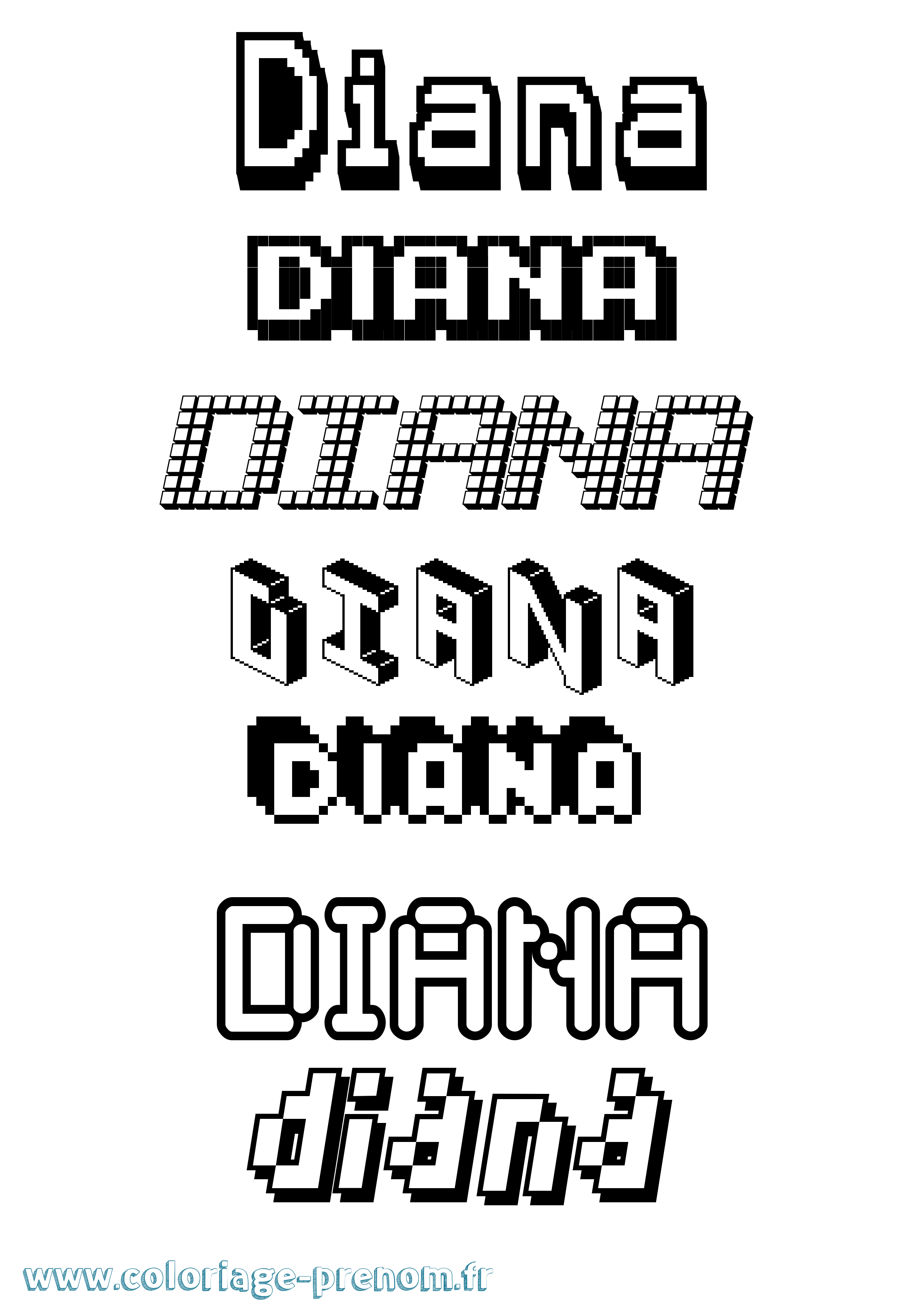 Coloriage prénom Diana Pixel