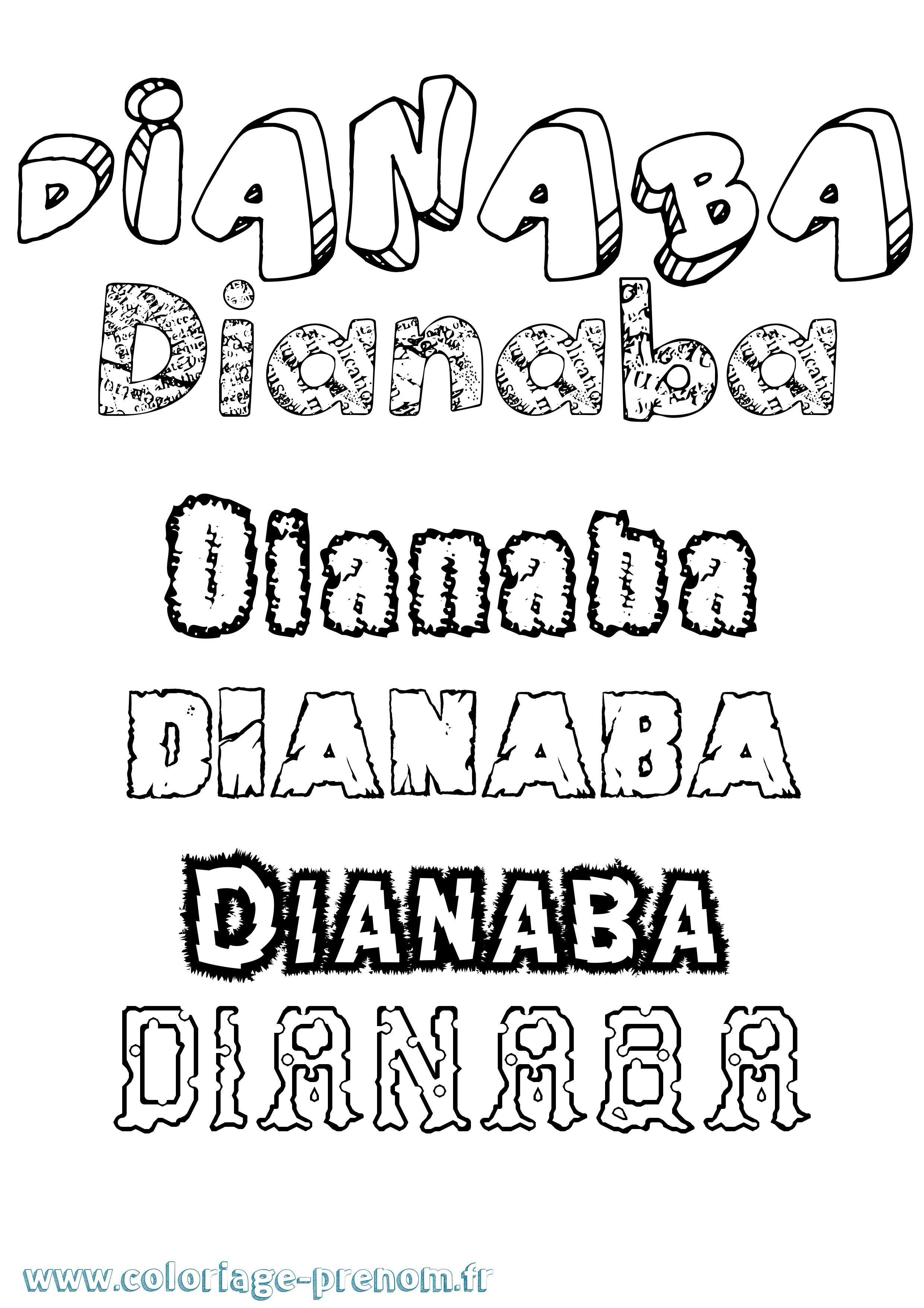 Coloriage prénom Dianaba Destructuré