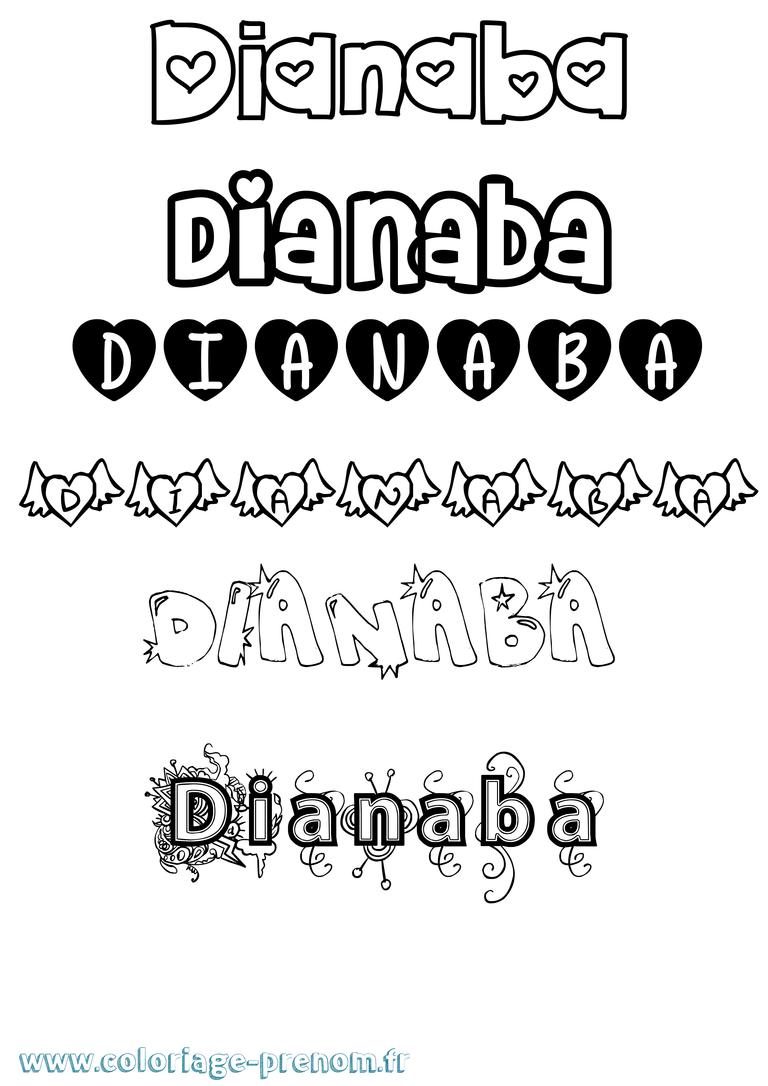 Coloriage prénom Dianaba Girly