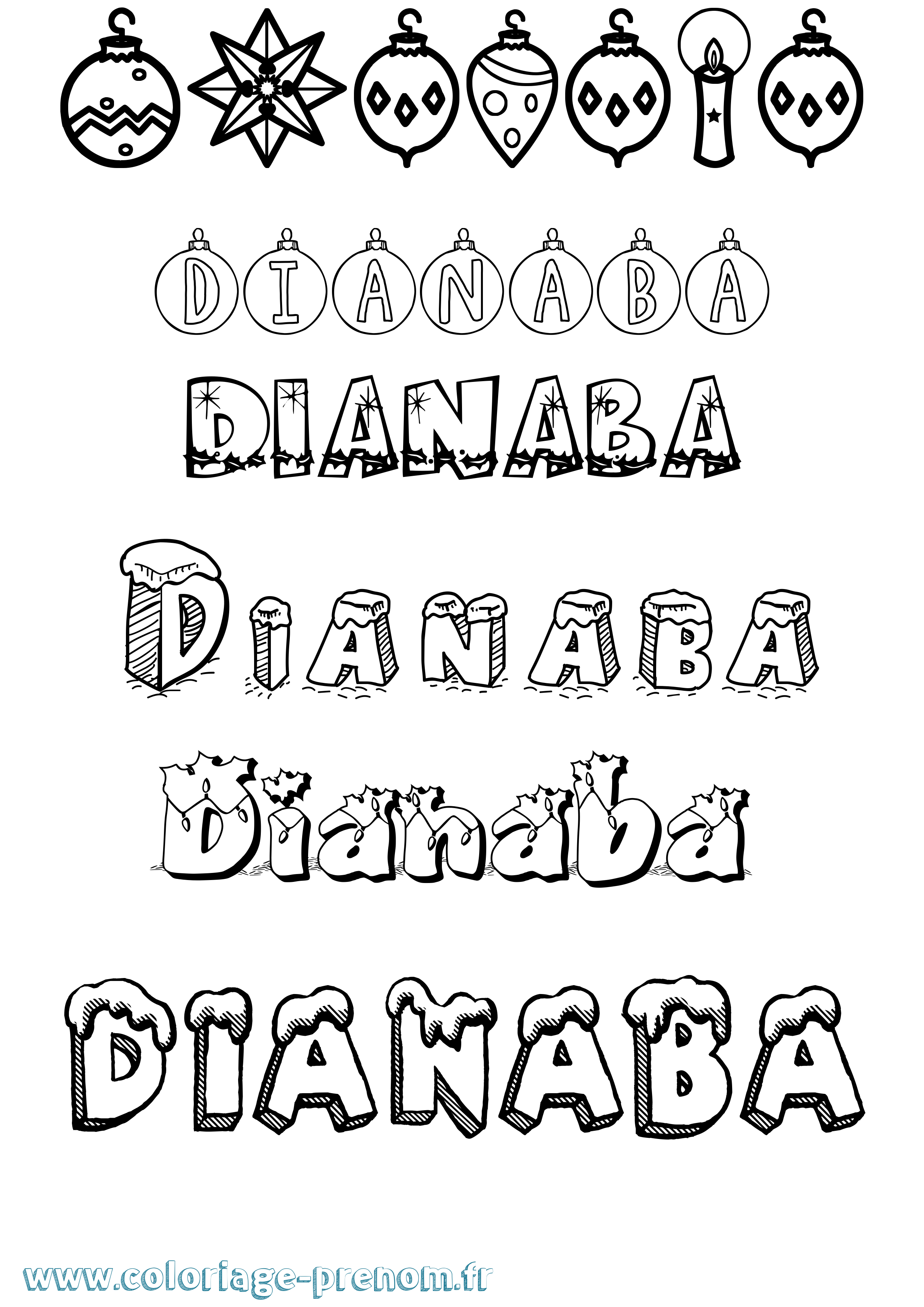 Coloriage prénom Dianaba Noël