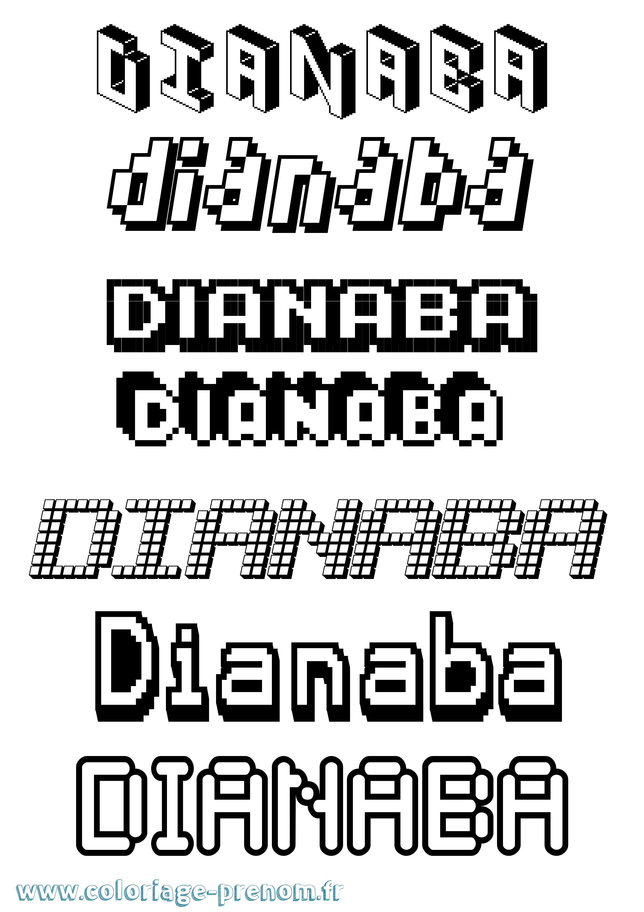 Coloriage prénom Dianaba Pixel