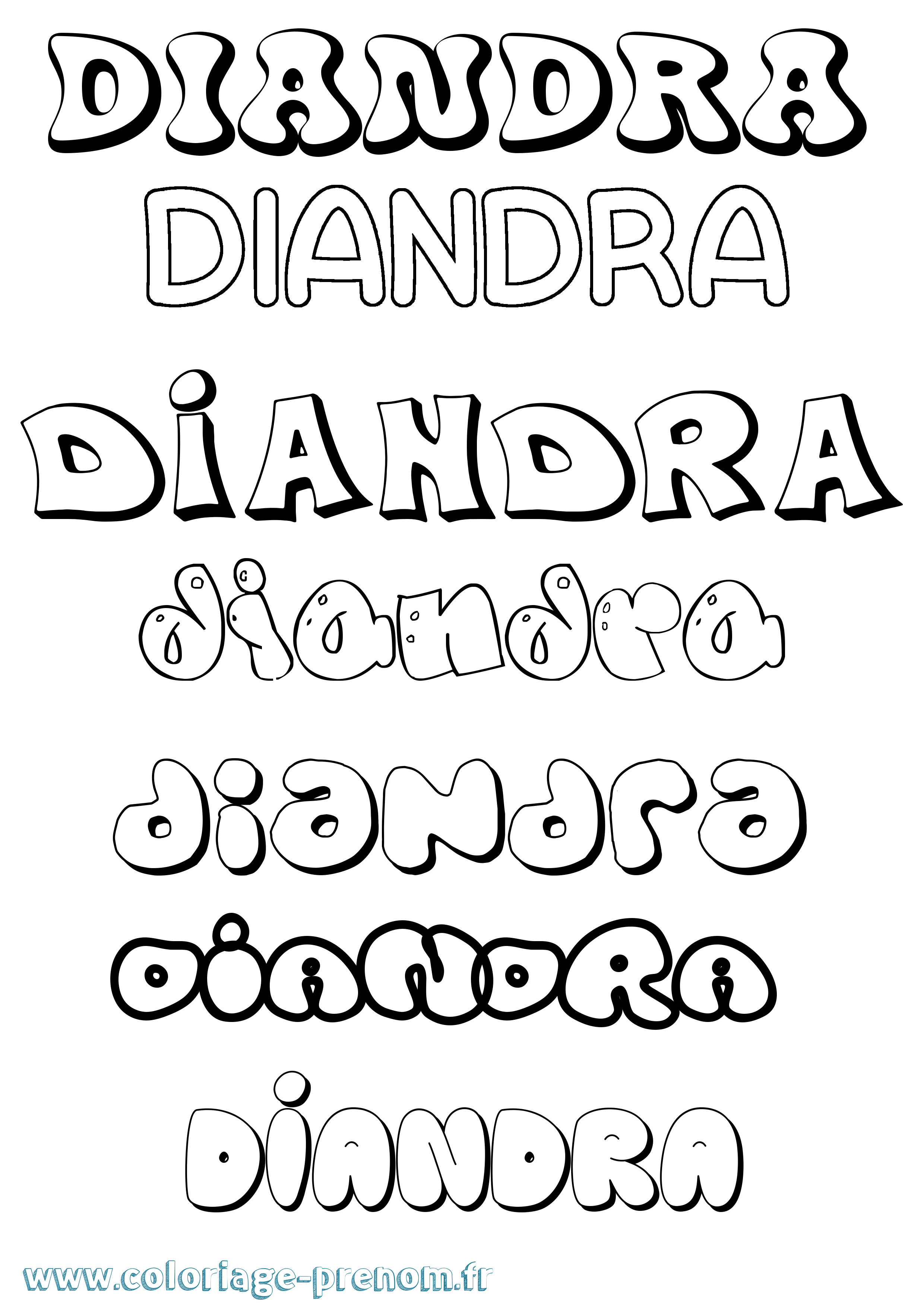 Coloriage prénom Diandra Bubble