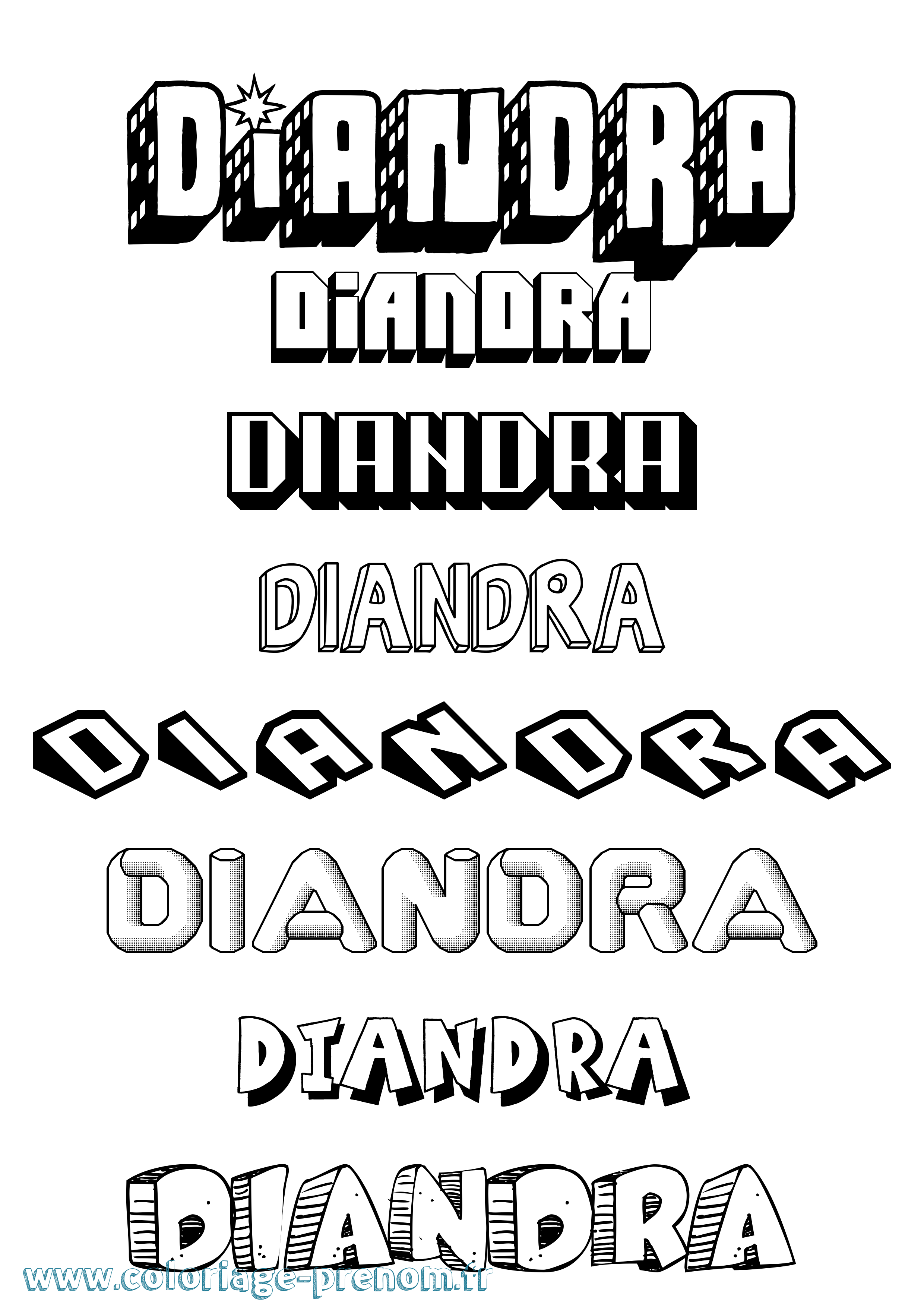Coloriage prénom Diandra Effet 3D