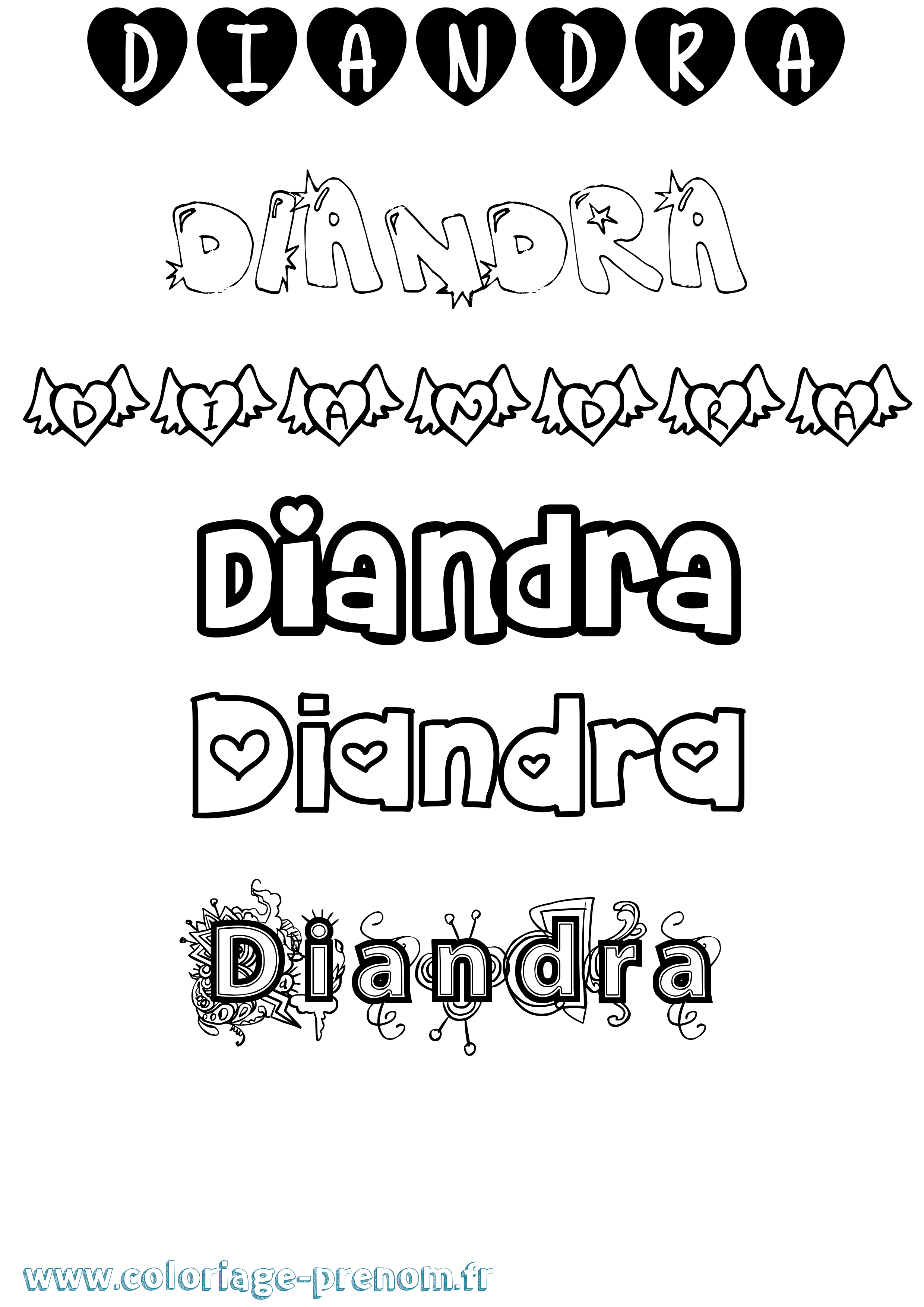 Coloriage prénom Diandra Girly