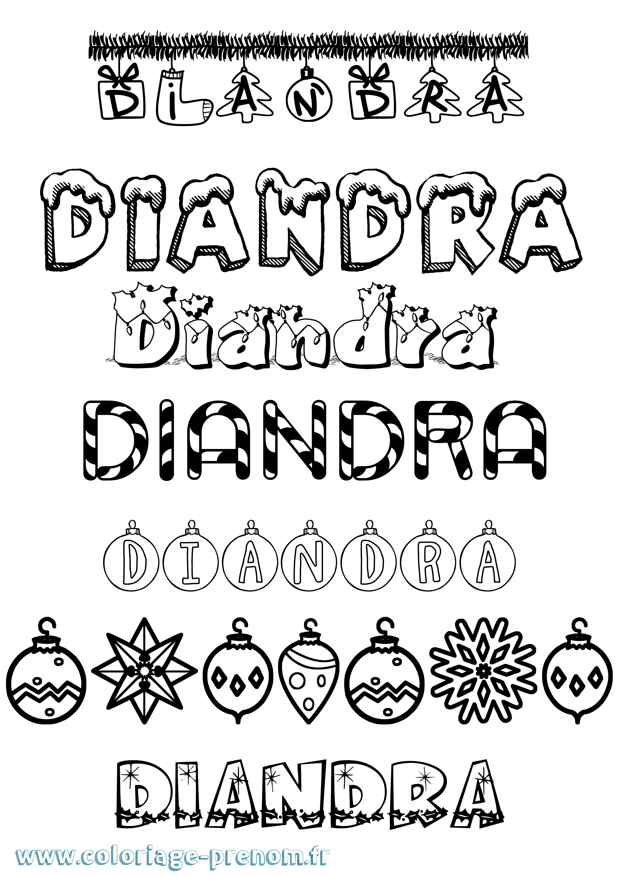 Coloriage prénom Diandra Noël