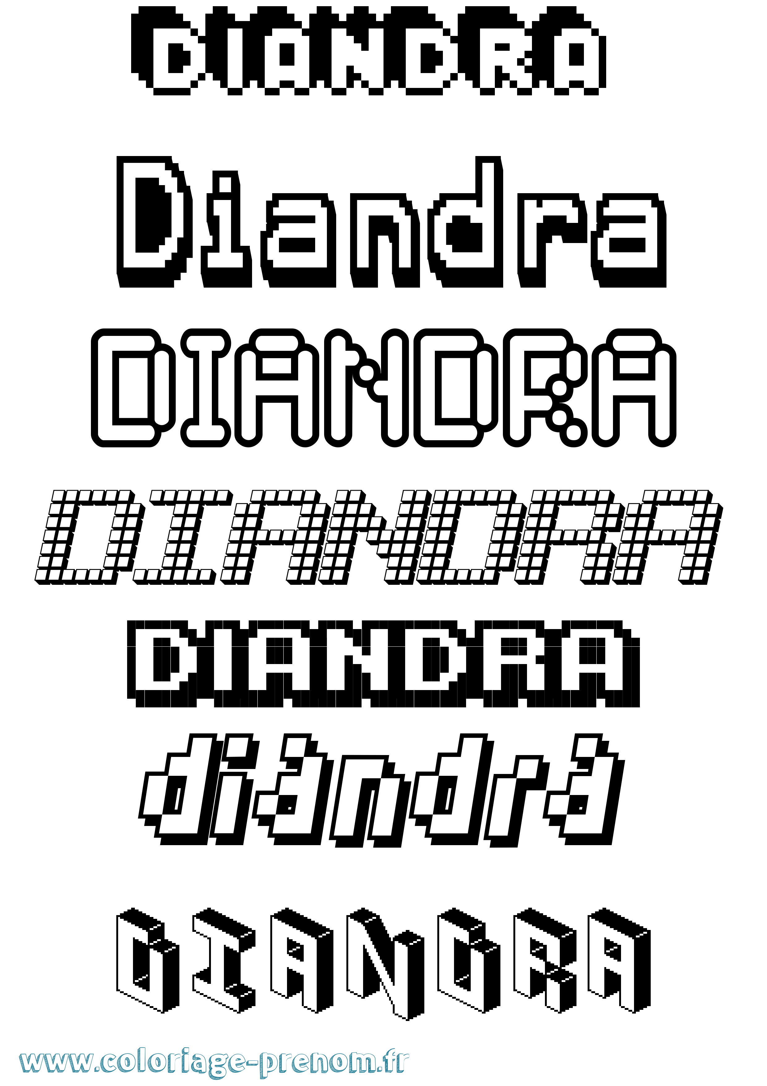 Coloriage prénom Diandra Pixel