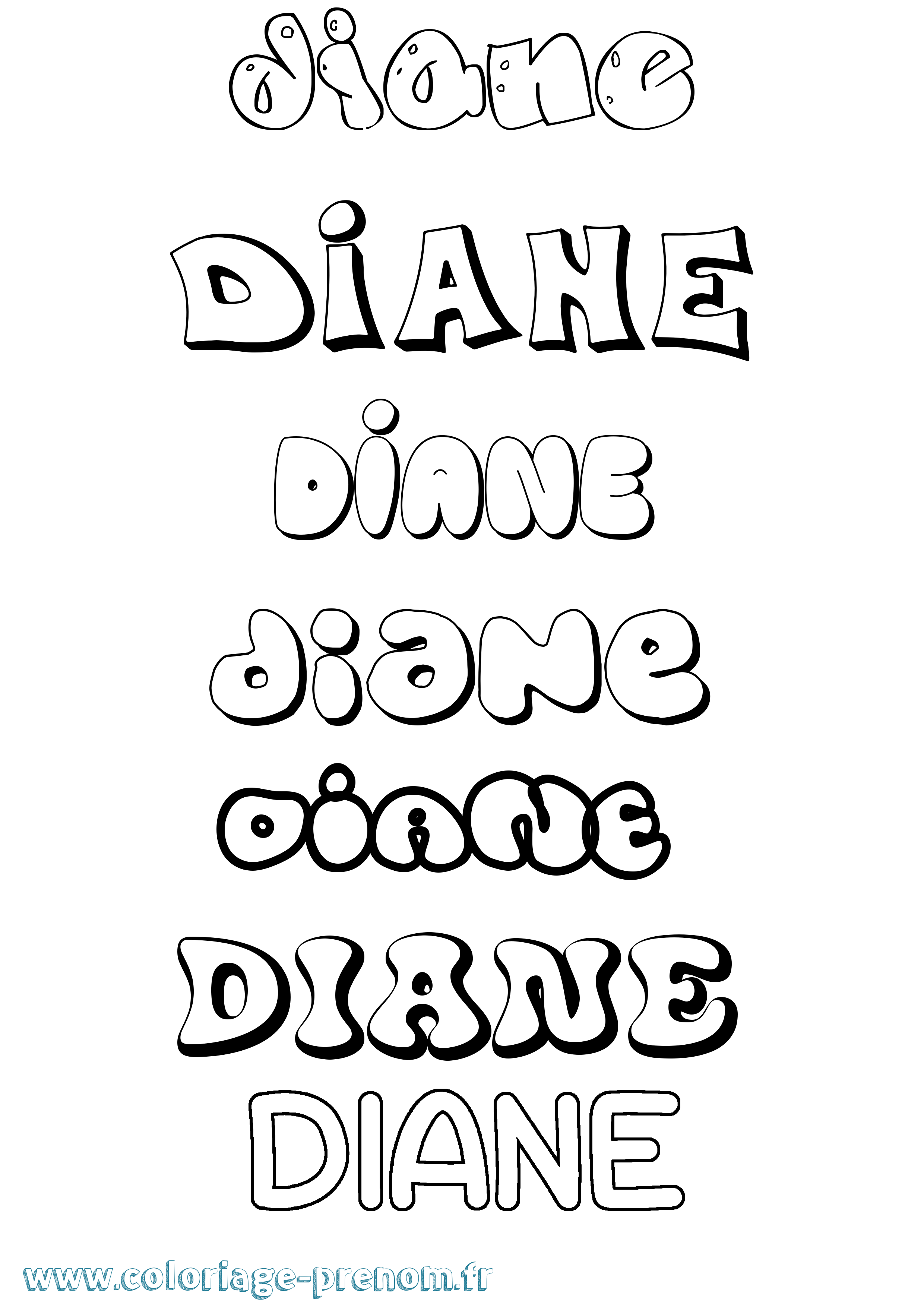 Coloriage prénom Diane Bubble