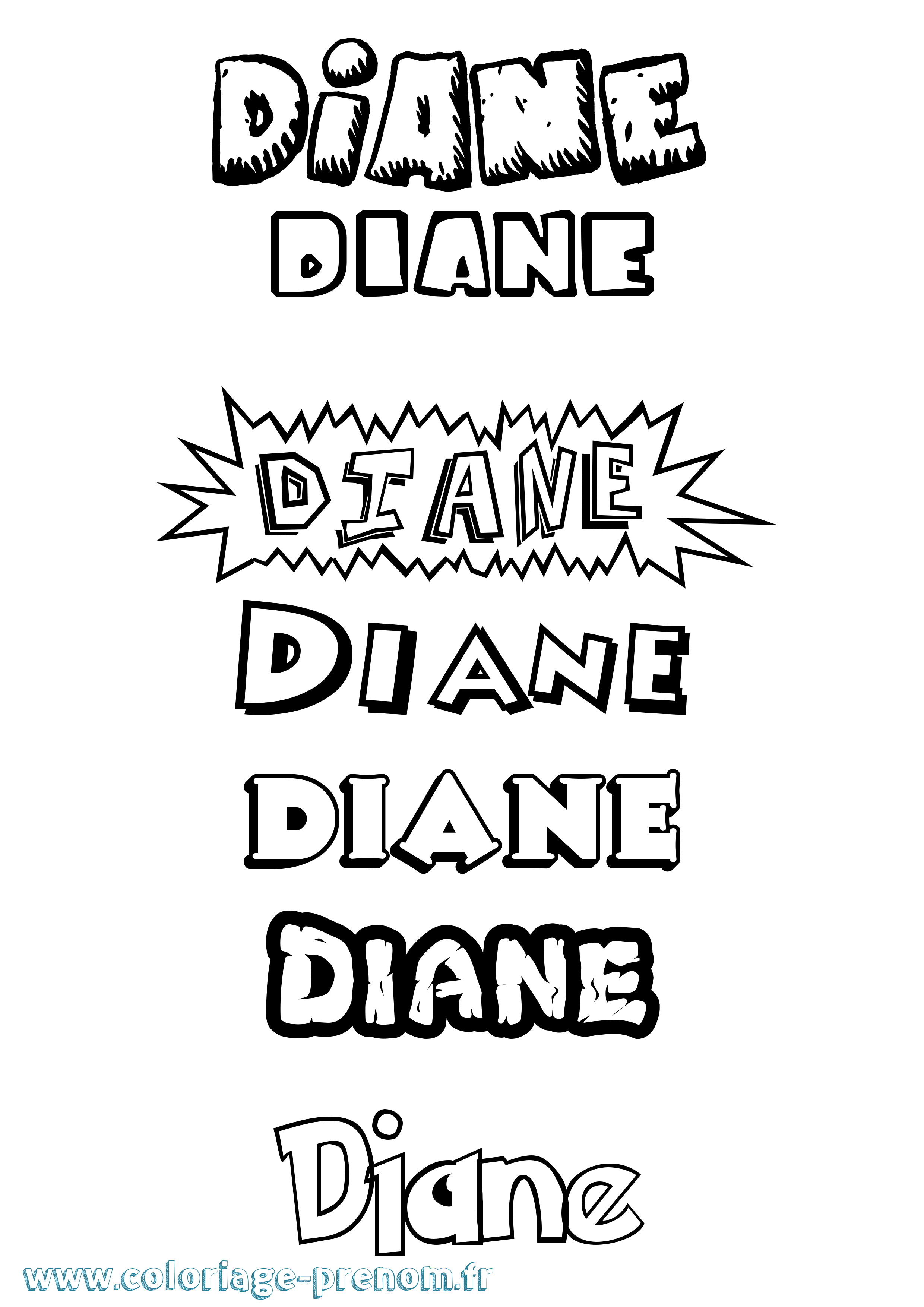 Coloriage prénom Diane Dessin Animé