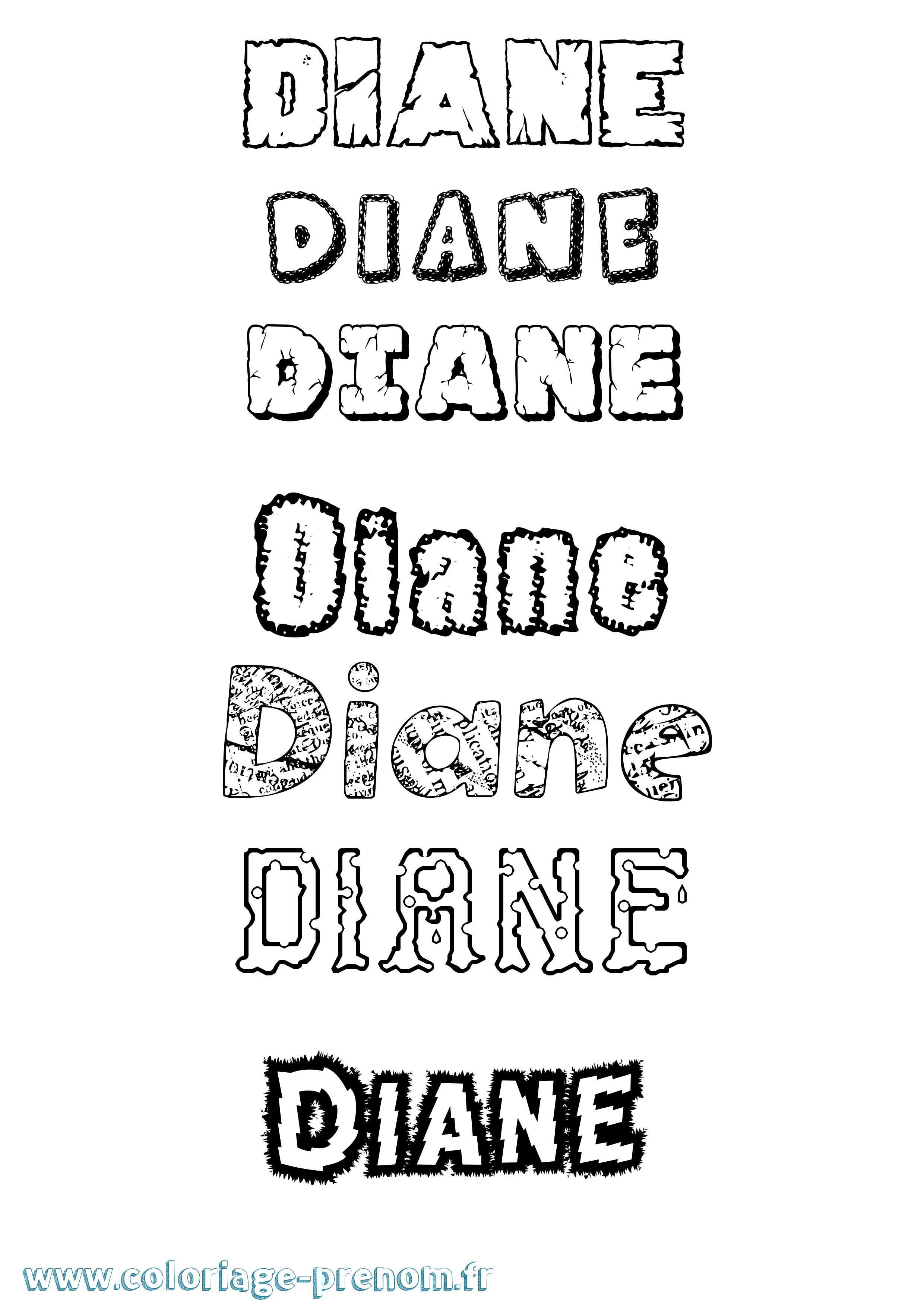 Coloriage prénom Diane Destructuré