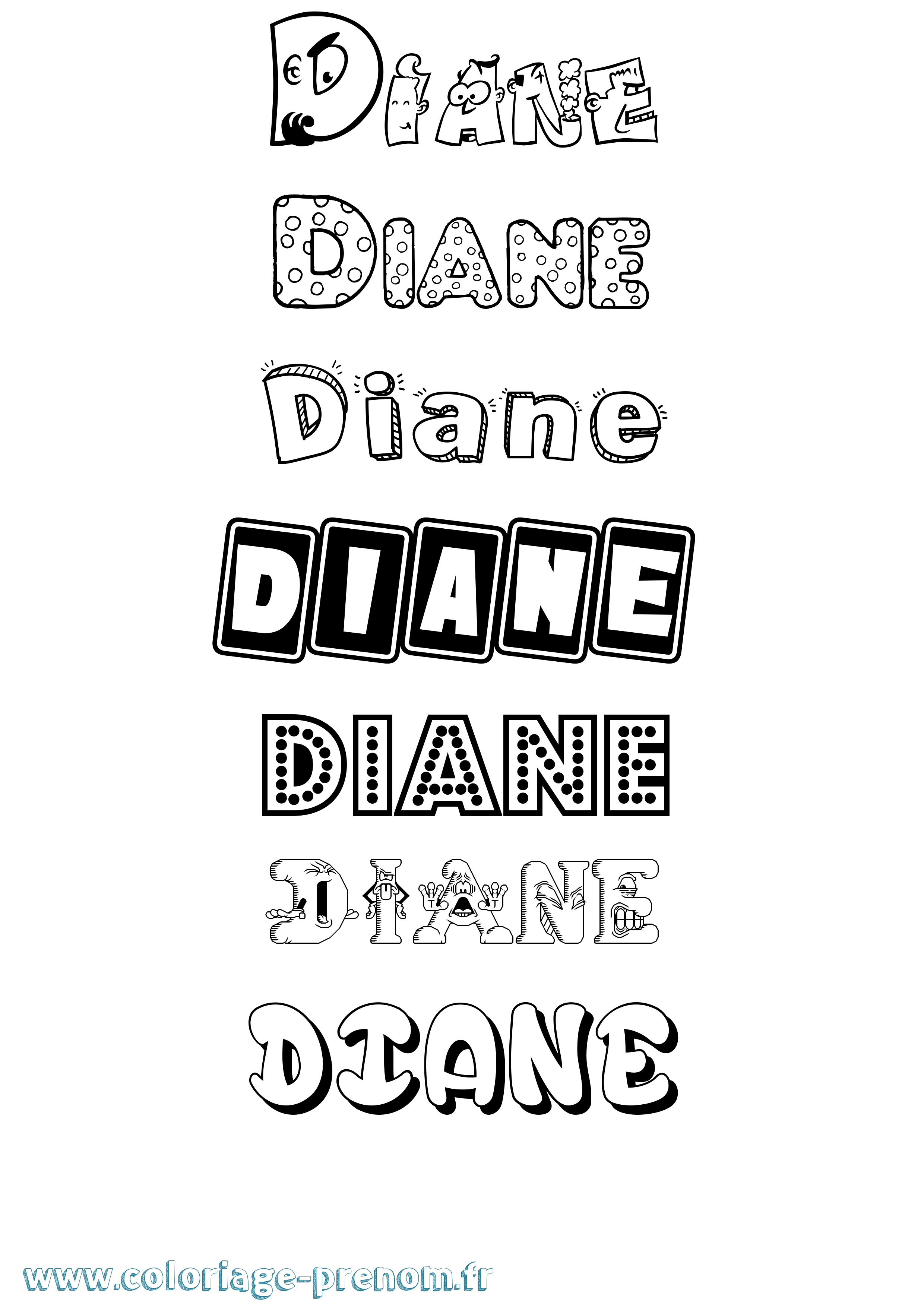 Coloriage prénom Diane Fun