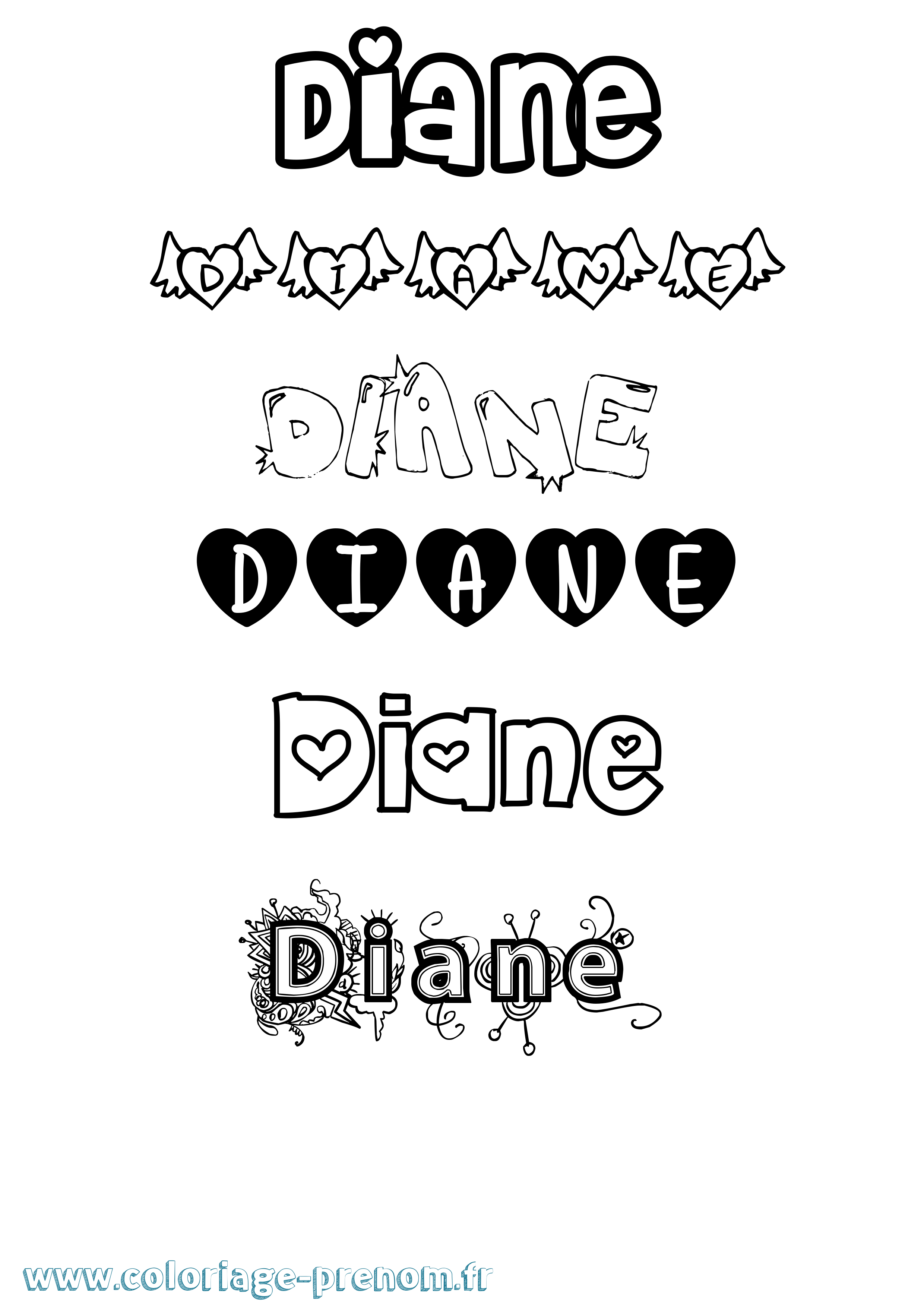 Coloriage prénom Diane Girly
